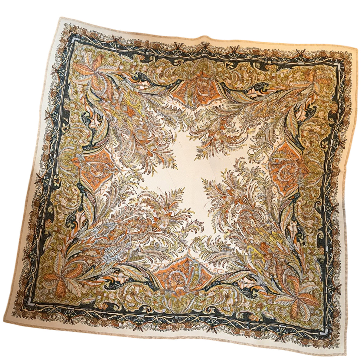 Etro Scarf White Green Brown Orange Floral - Extra Large Square Shawl SALE