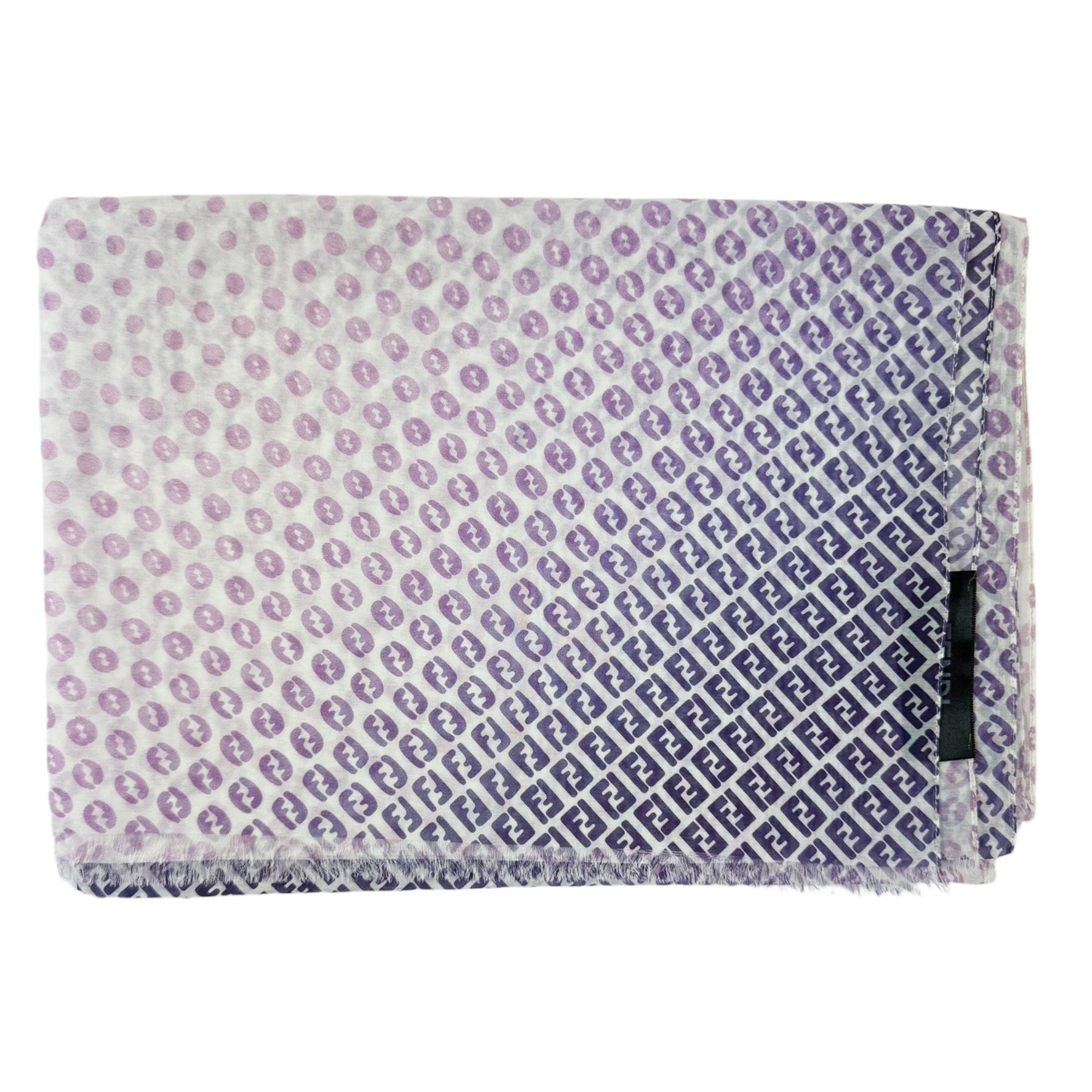 Fendi Scarf White Pink Purple Logo Dots - Cotton Silk Shawl