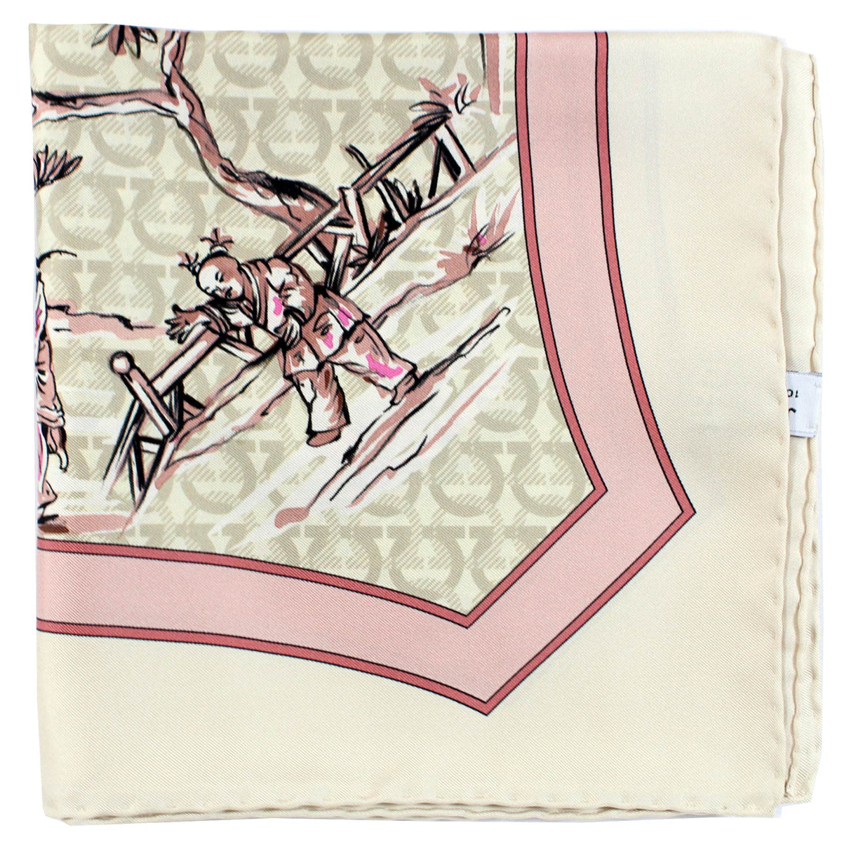 Salvatore Ferragamo Scarf Asian Print White Dust Pink 