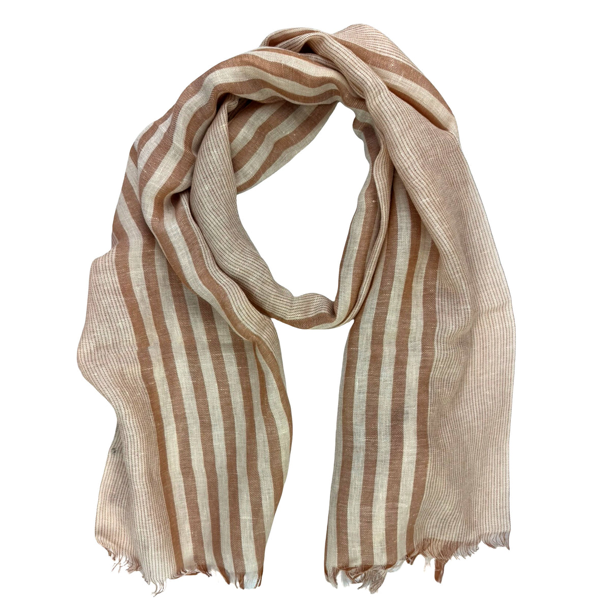 Salvatore Ferragamo Scarf Orange White Stripes - Linen Cashmere Shawl
