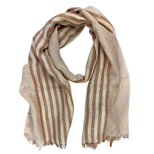 Salvatore Ferragamo アイボリー ストール Salvatore Ferragamo Scarf Orange White Stripes - Linen Cashmere