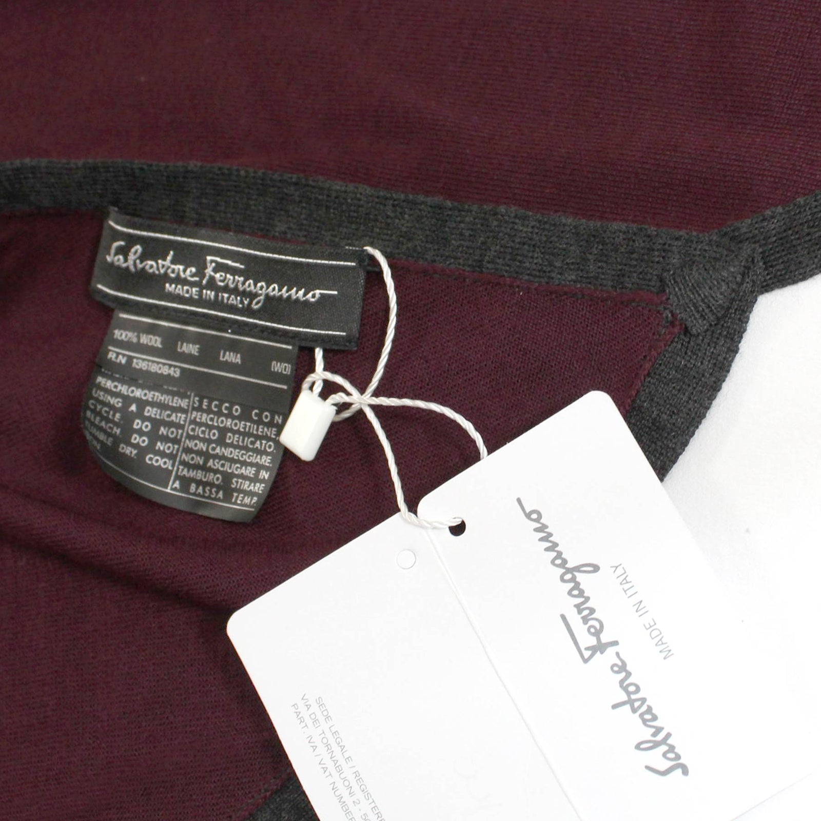 Salvatore Ferragamo Wool Scarf Gray Bordeaux - Diamond Shape