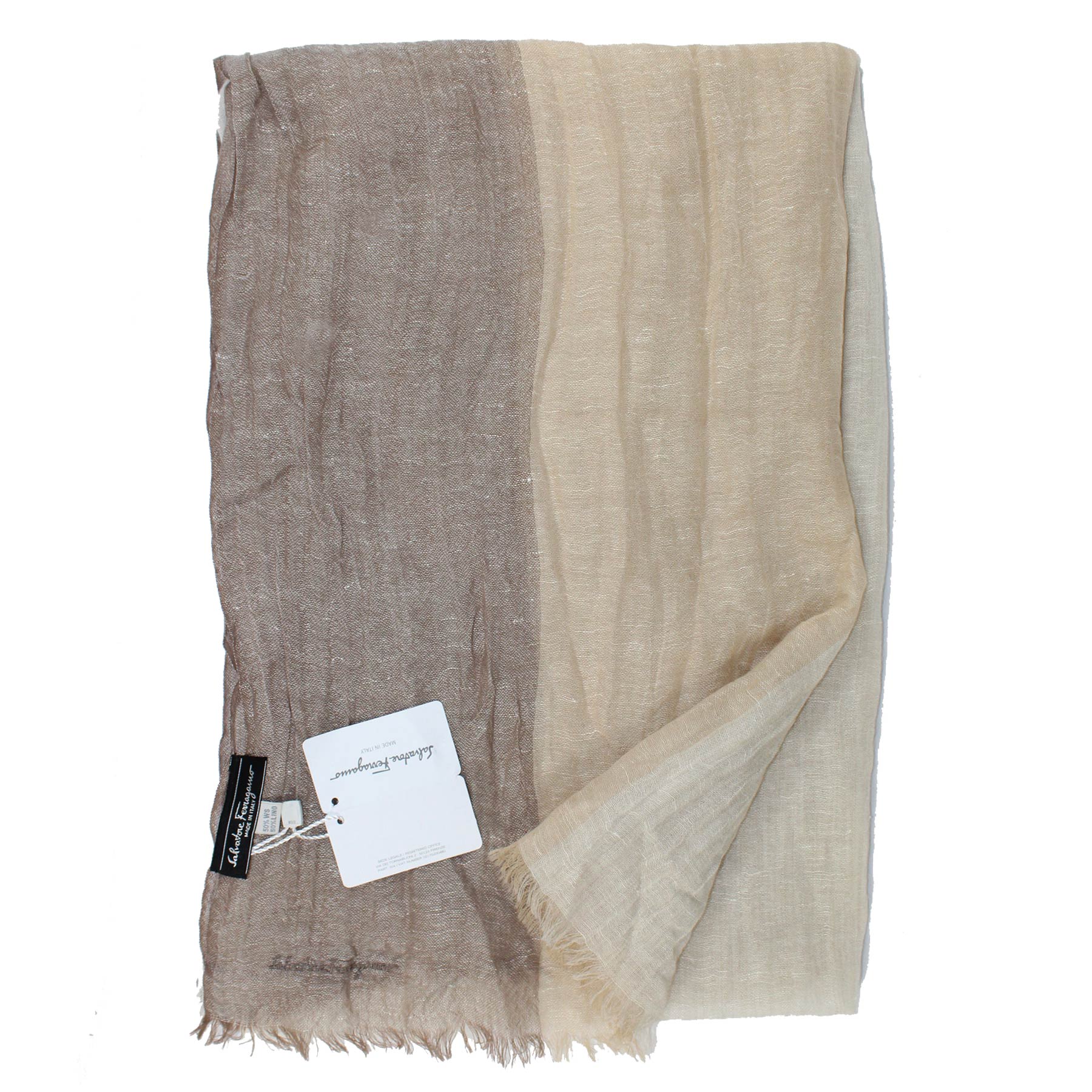  Salvatore Ferragamo Scarf Beige White Brown 