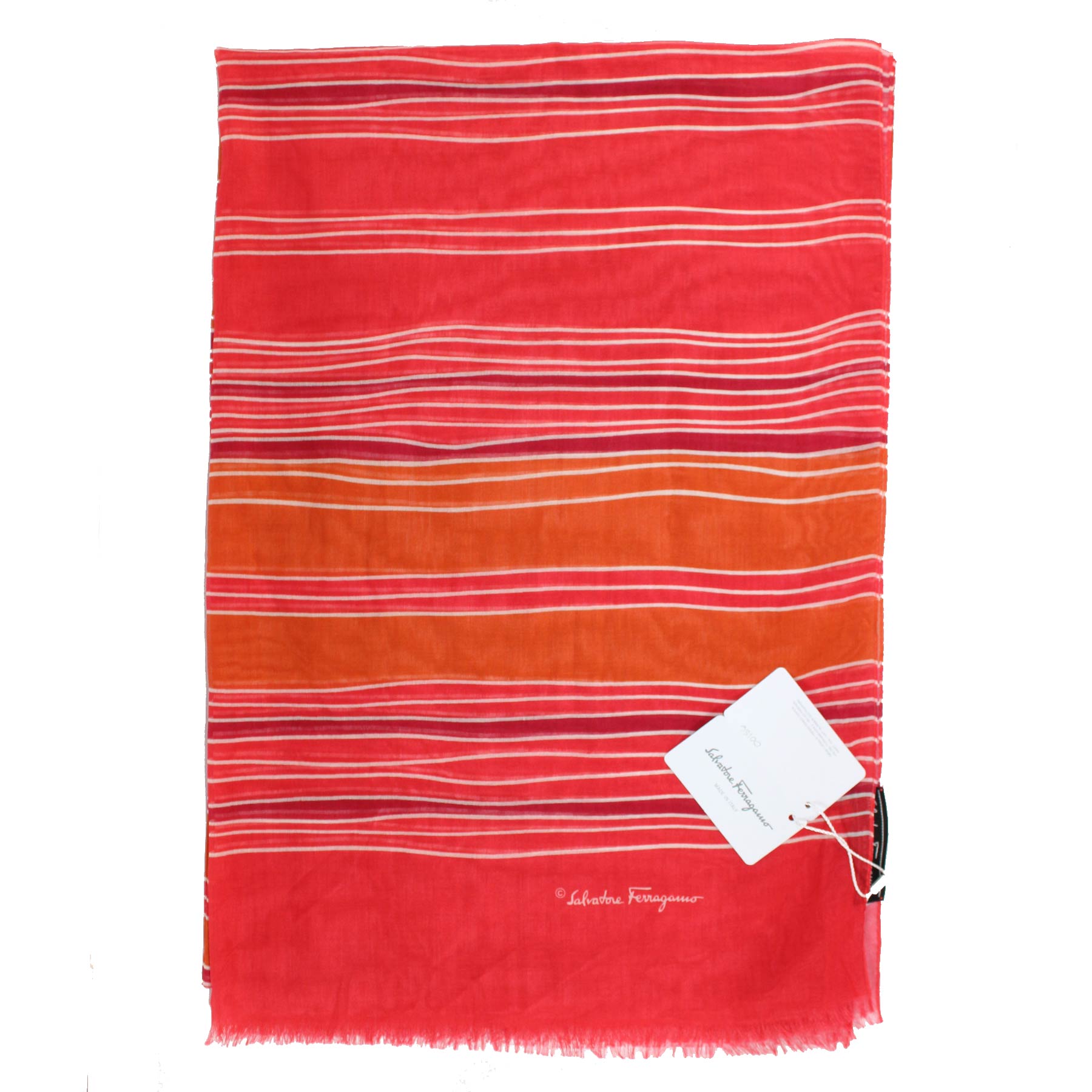 Salvatore Ferragamo Scarf Pink Orange Stripes Cotton Women Shawl SALE