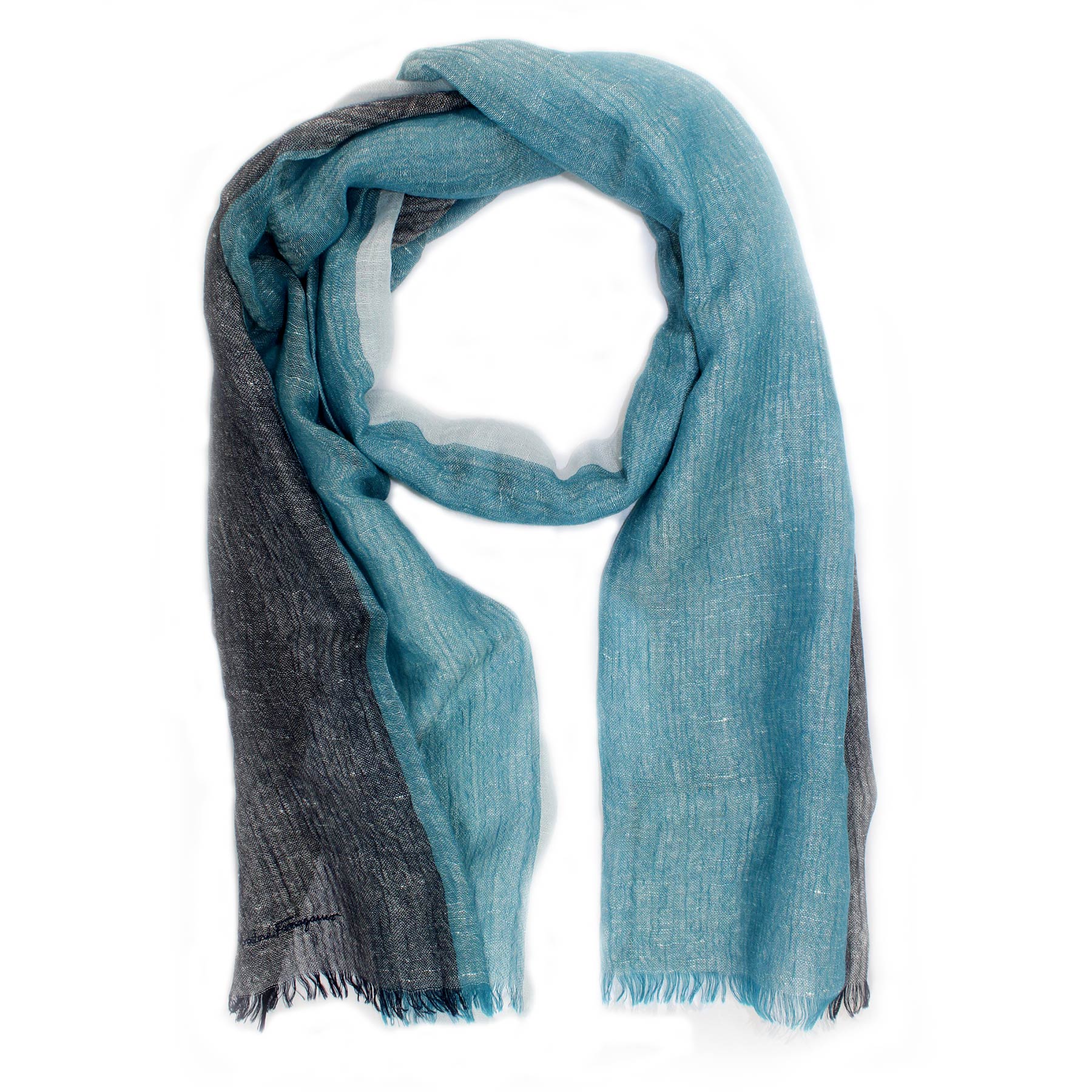 Salvatore Ferragamo Scarf White Navy Aqua -  Linen Cashmere Shawl