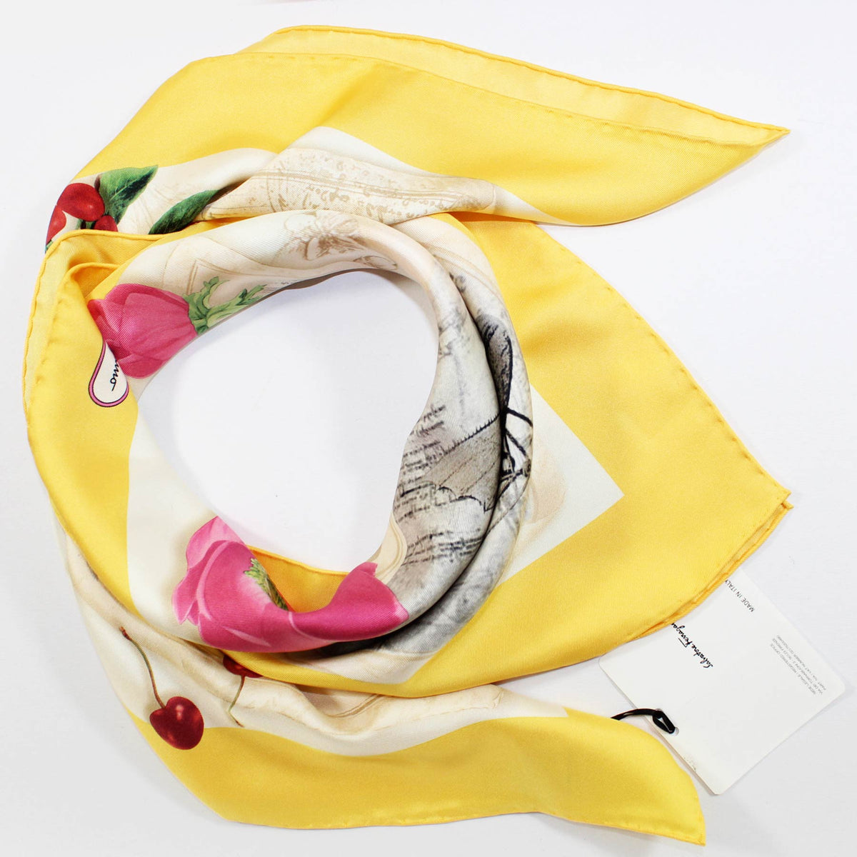 Salvatore Ferragamo Silk Scarf Signature Design With Yellow Border