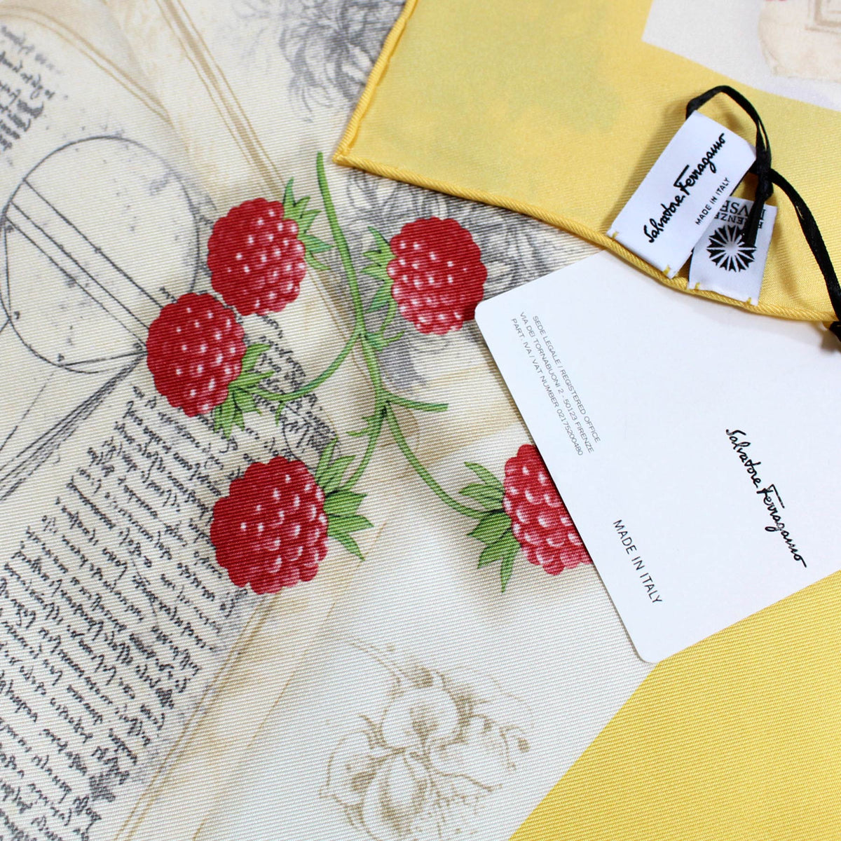 Salvatore Ferragamo Silk Scarf Signature Design With Yellow Border - Large 36 Inch Square Foulard\