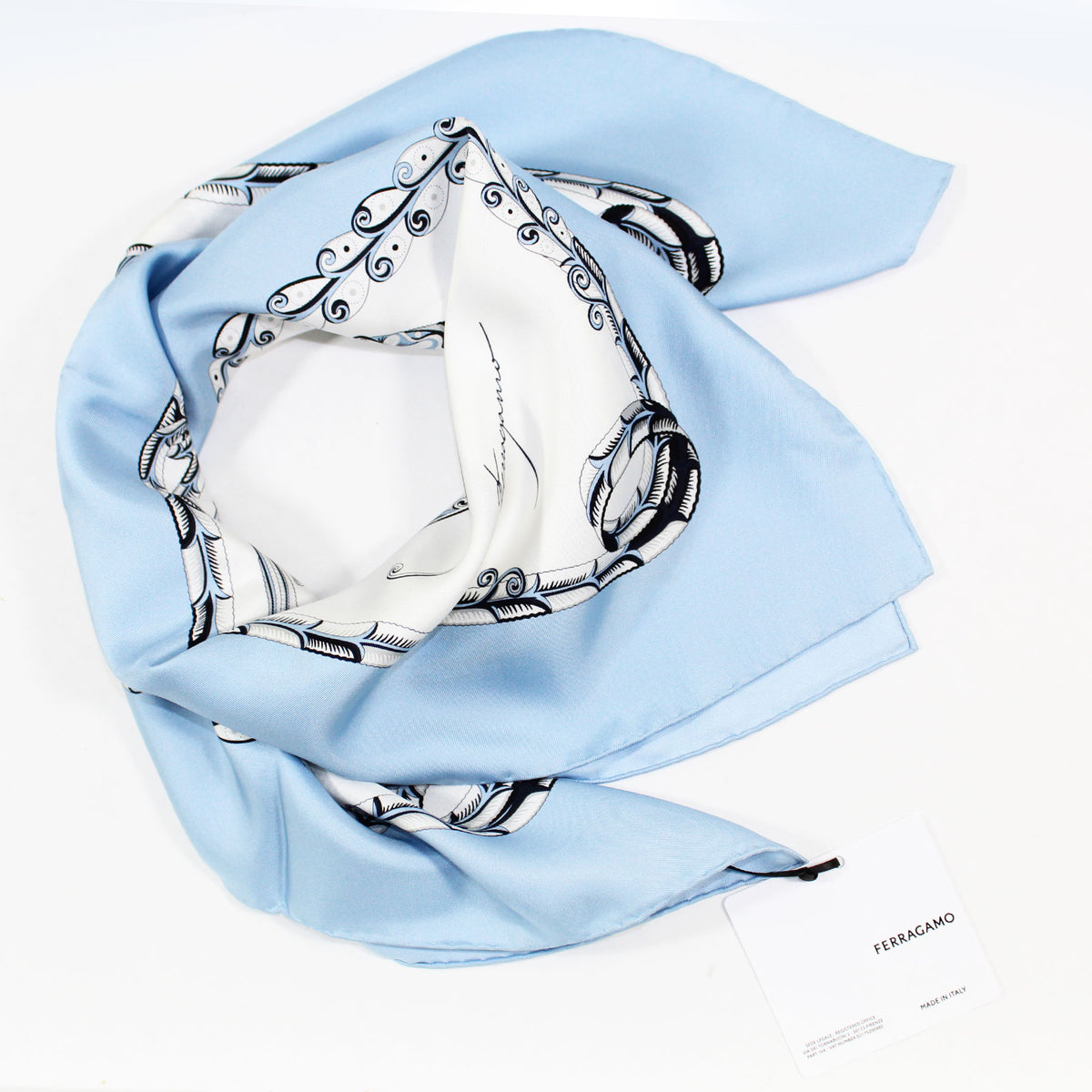 Ferragamo Scarf Blue Fish Design