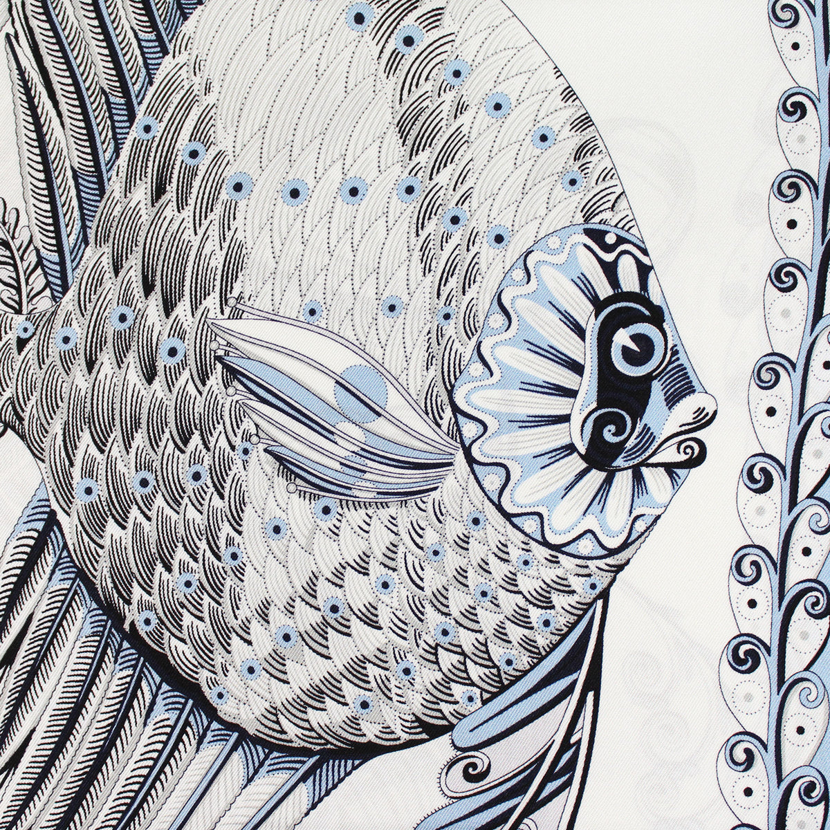 Ferragamo Scarf Blue Fish Design - Twill Silk Foulard SALE