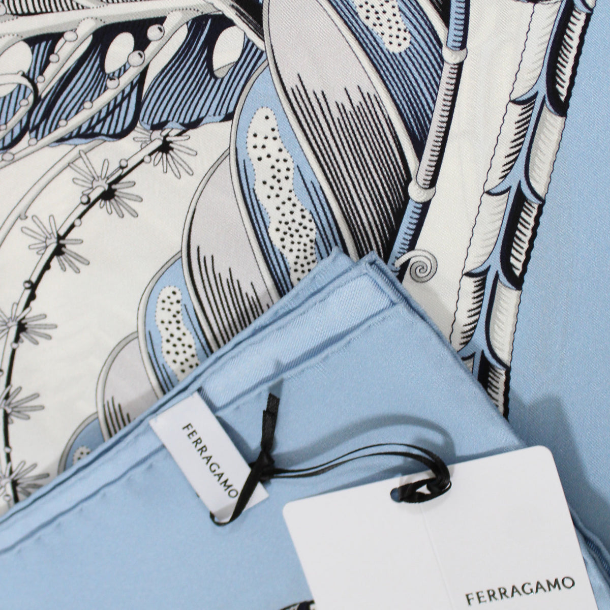 Ferragamo Scarf Blue Fish 
