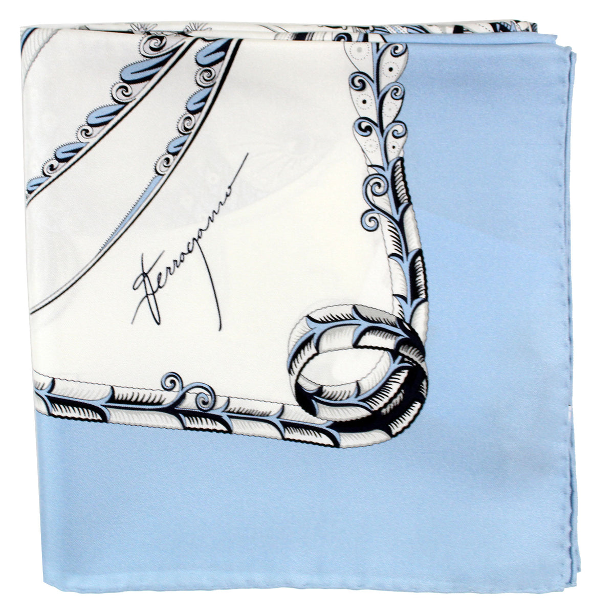 New Ferragamo Scarf Blue Fish Design