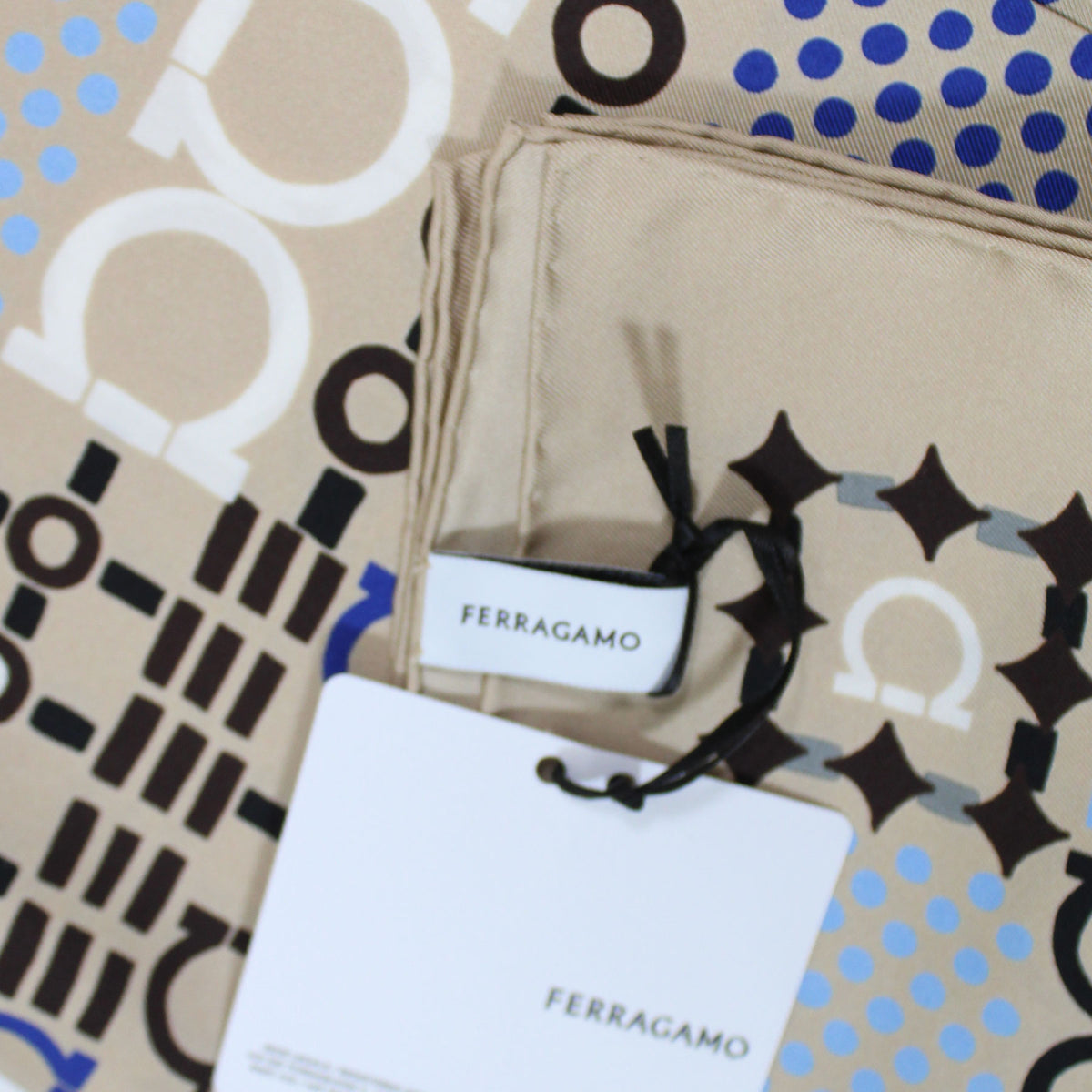 Ferragamo Scarf Beige Gancini - Twill Silk Foulard SALE