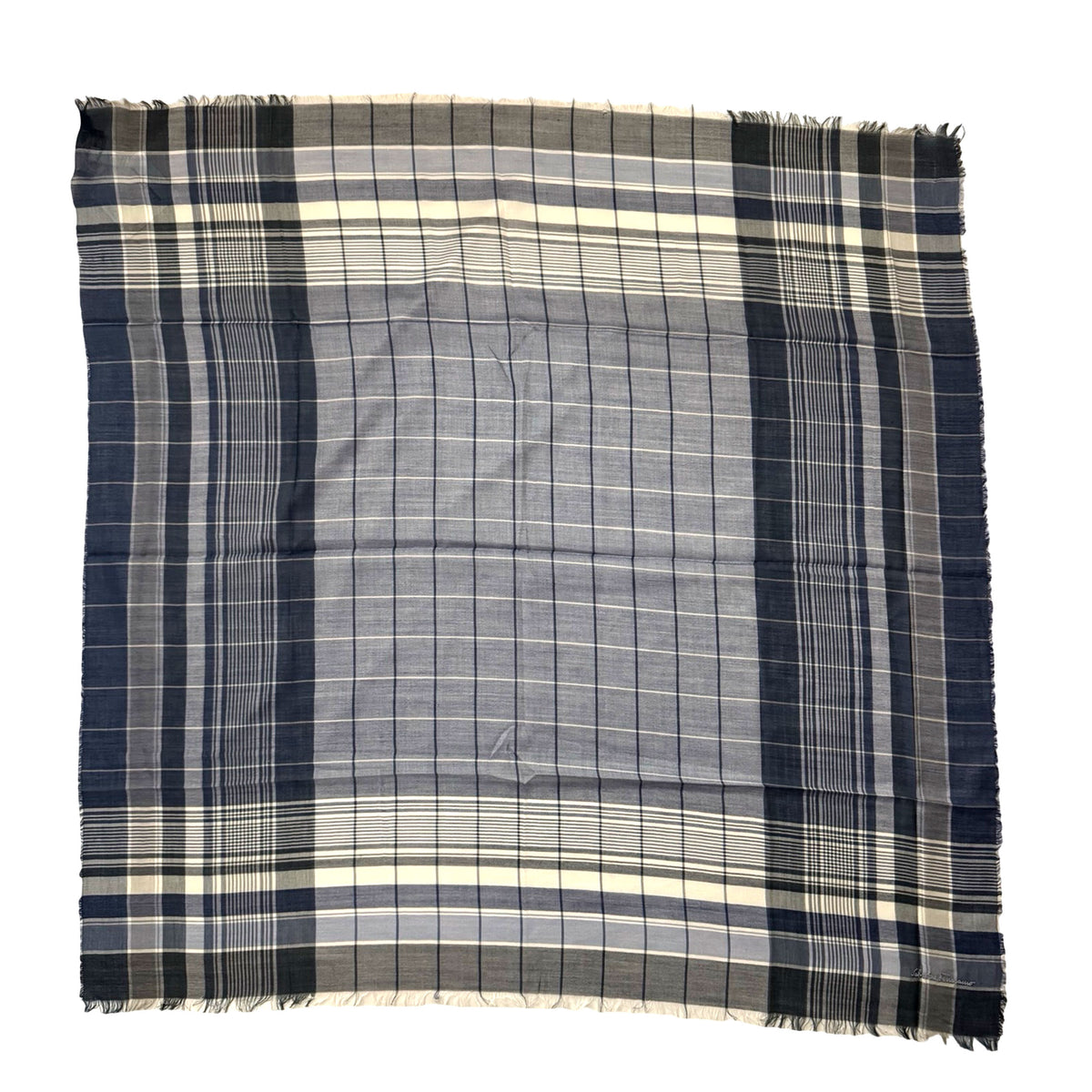 Salvatore Ferragamo Scarf Navy Blue Design - Square Cotton Silk Shawl