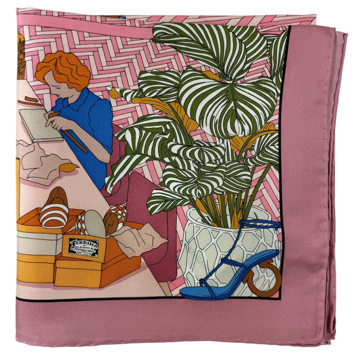 Salvatore Ferragamo Scarf Pink Atelier Design - Twill Silk Foulard SALE