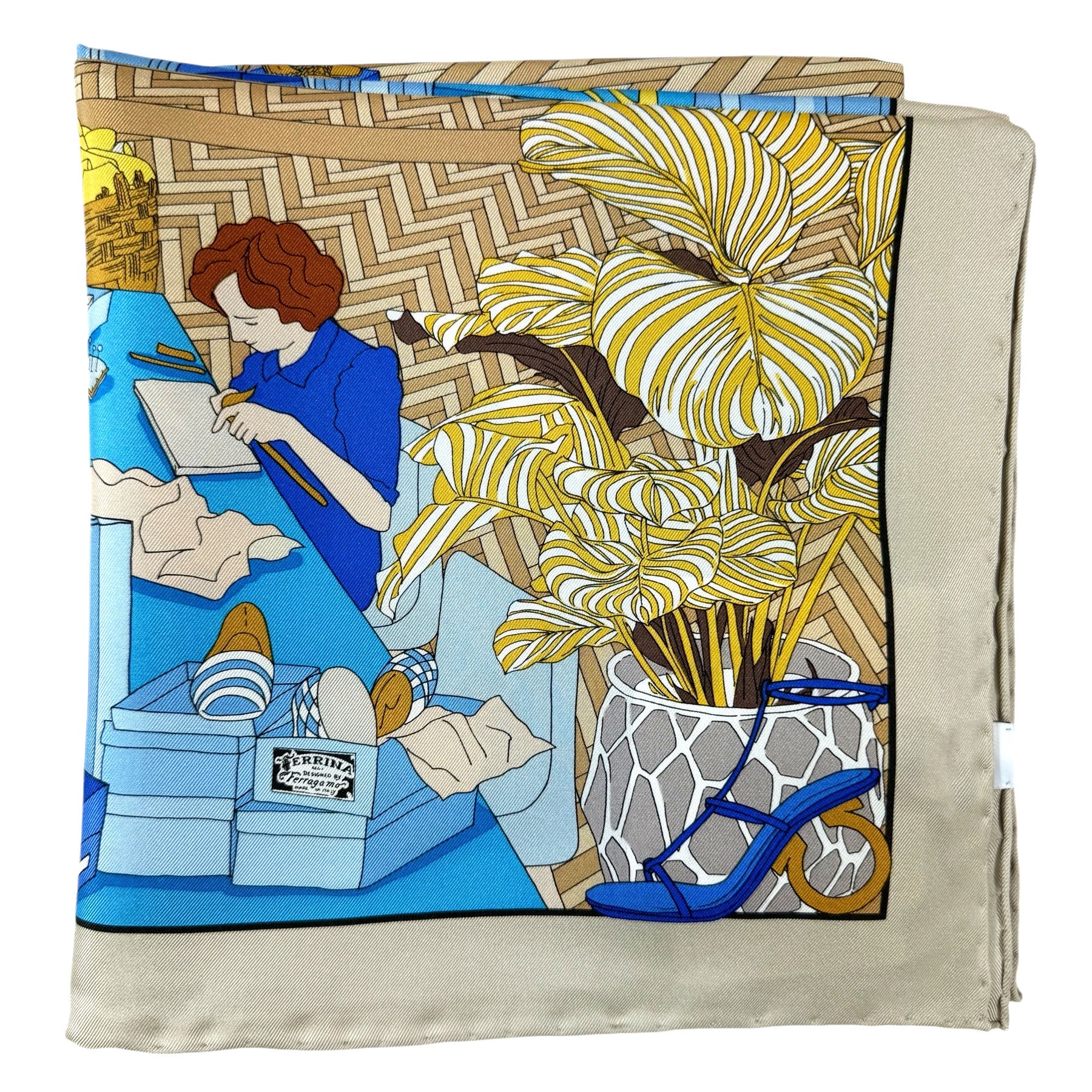 Salvatore Ferragamo Scarf Atelier Design Stone Blue - Twill Silk