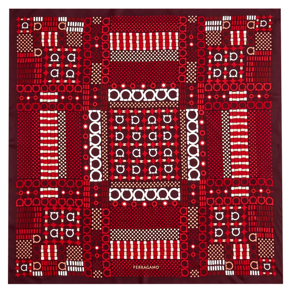 Ferragamo Scarf Bordeaux Red Gancini - Twill Silk Foulard SALE