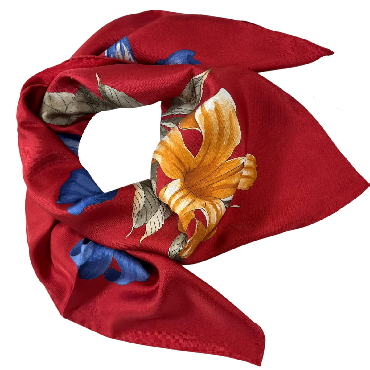 Ferragamo Scarf Red Hibiscus Floral Print - Twill Silk Foulard - New Collection SALE