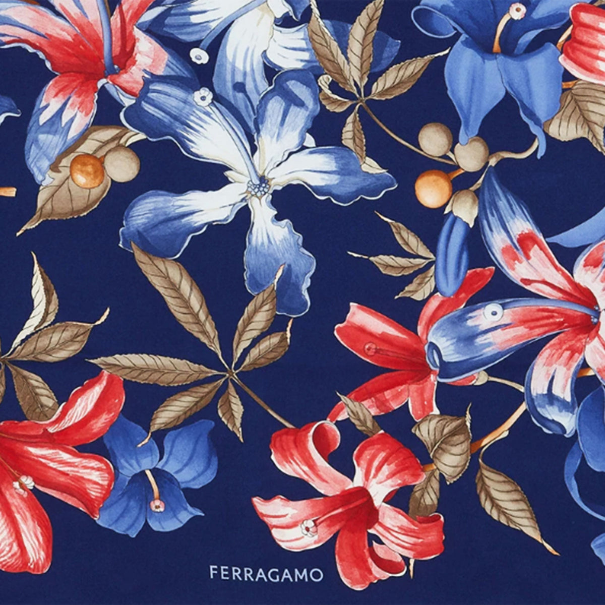 Ferragamo Scarf Royal Blue Hibiscus Floral