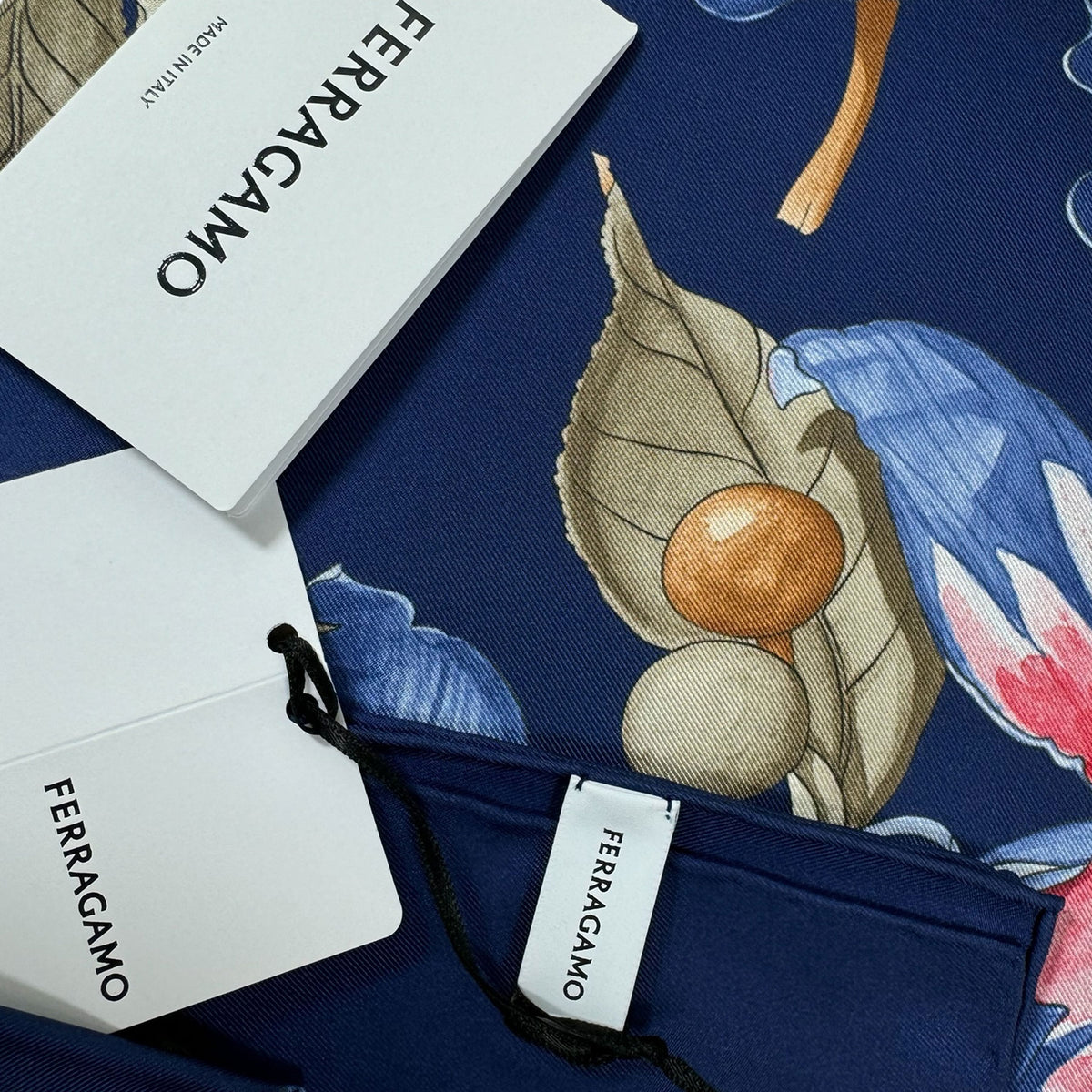 Ferragamo Scarf Royal Blue Hibiscus Floral Print - Twill Silk Foulard