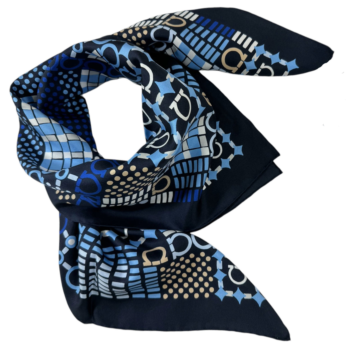 Salvatore Ferragamo Scarf Navy Gancini - Twill Silk Foulard SALE