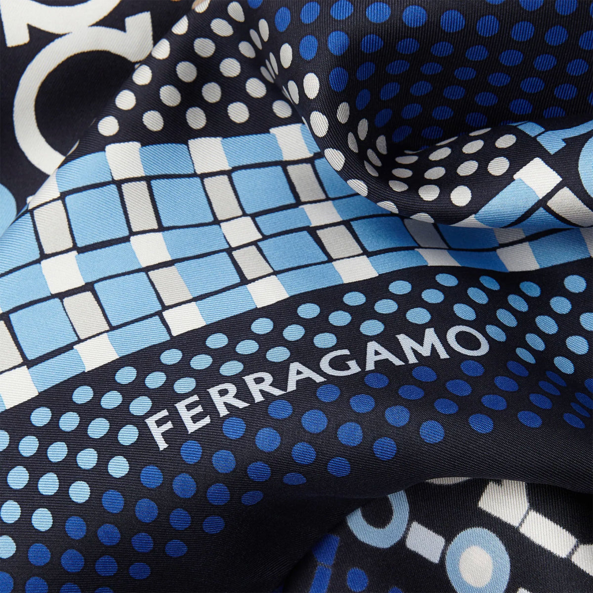 Ferragamo Scarf Navy Gancini - Twill Silk Foulard - 2024 Collection