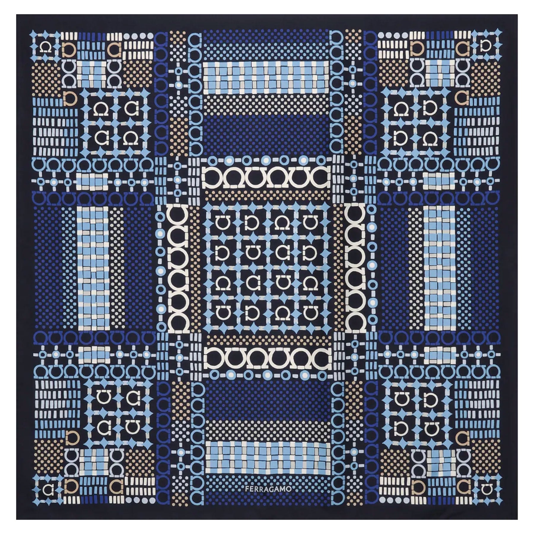 Salvatore Ferragamo Scarf Navy Gancini - Twill Silk Foulard SALE