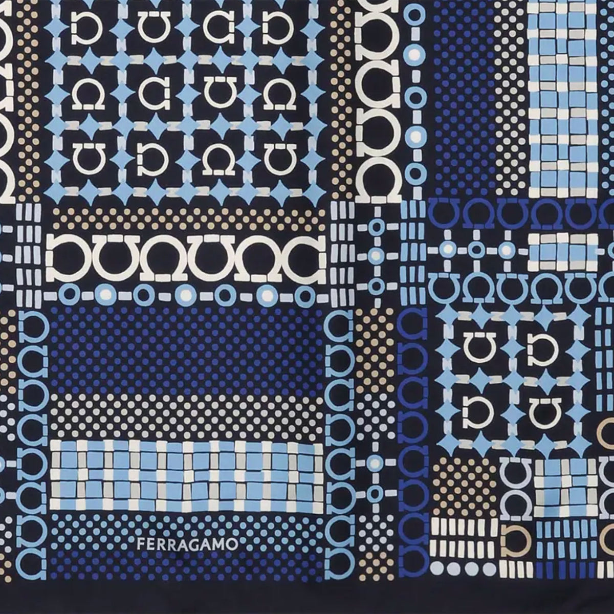 Salvatore Ferragamo Scarf Navy Gancini - Twill Silk Foulard SALE