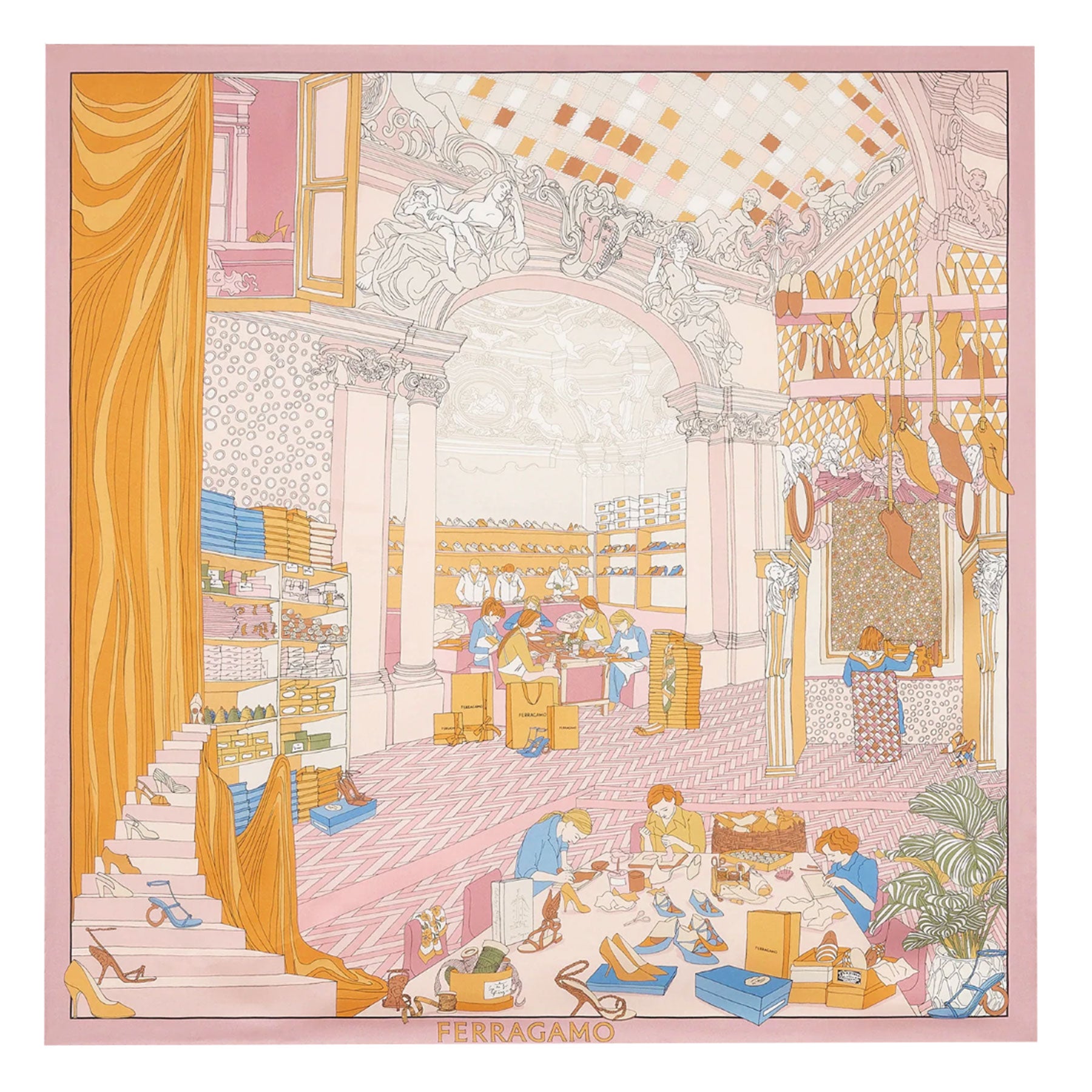 Salvatore Ferragamo Scarf Pink Atelier Design - Twill Silk
