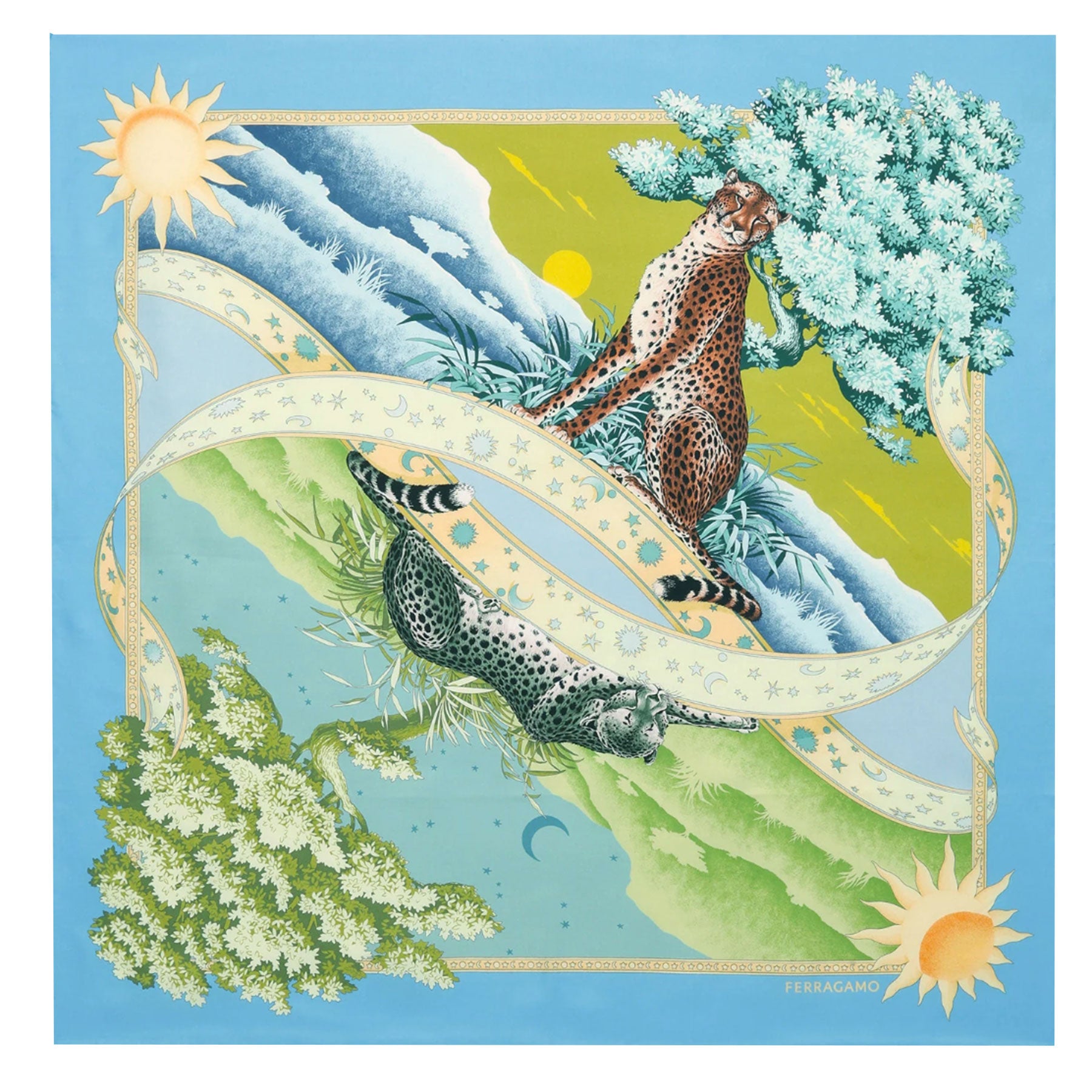 Sale Ferragamo Scarf Blue Lime Day & Night