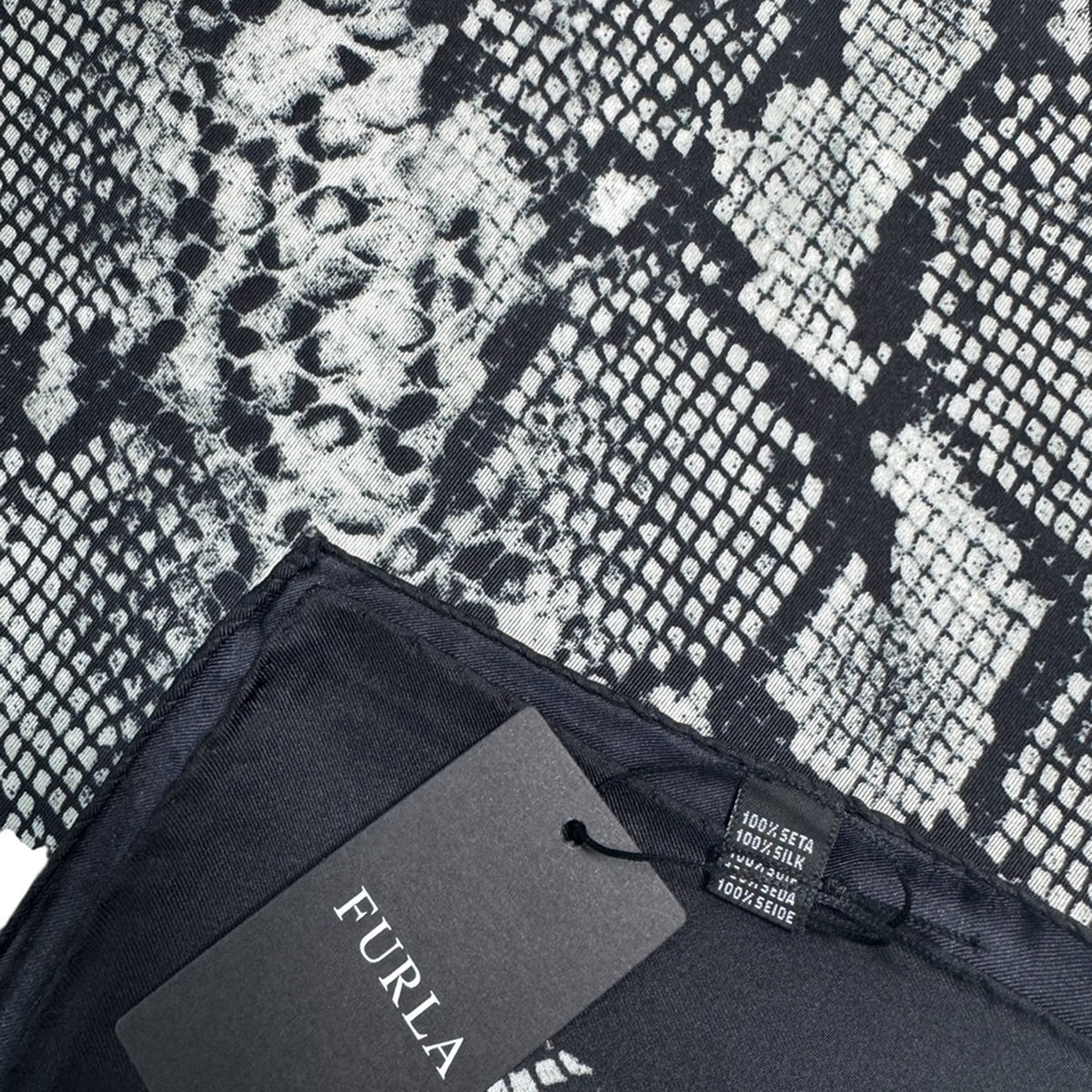 Furla Scarf Black White Snakeskin Design - Square Silk Scarf