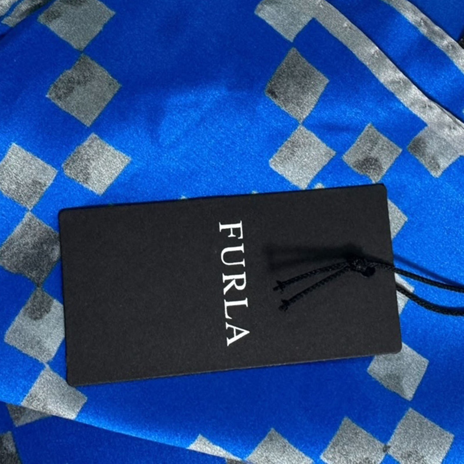 Furla Scarf Royal Blue Gray Geometric - Square Silk Scarf