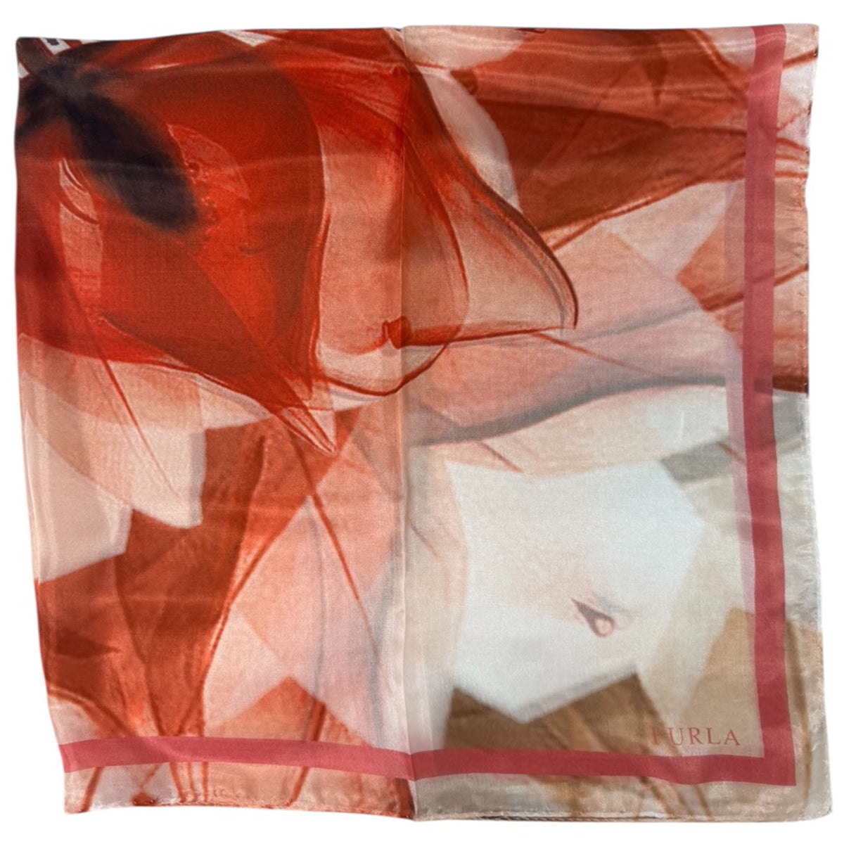 Furla Scarf Black Red and Pink Floral Overlay - Square Silk Scarf