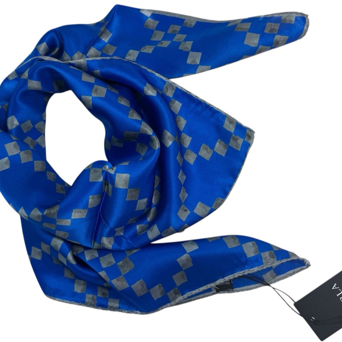 Furla Scarf Royal Blue Gray Geometric - Square Silk Scarf