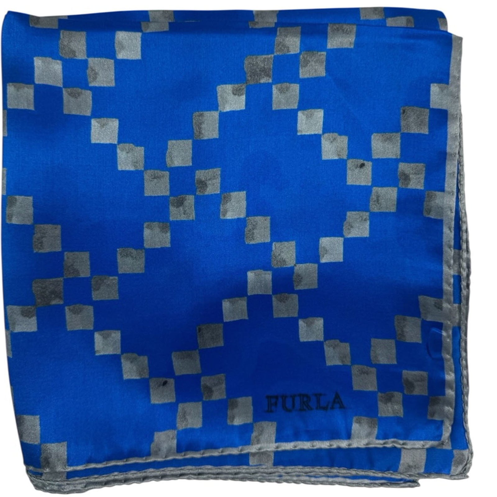 Furla Scarf Royal Blue Gray Geometric - Square Silk Scarf