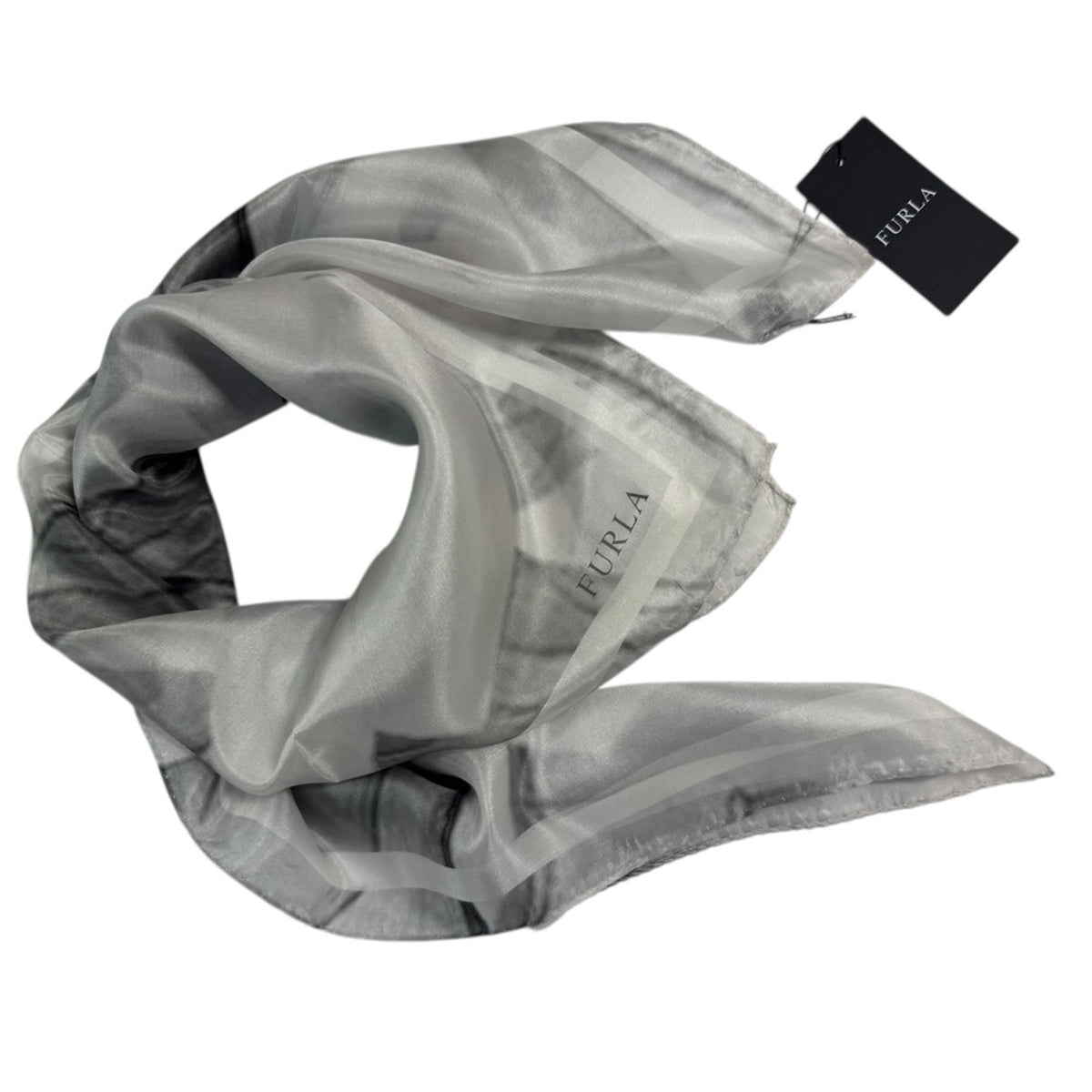 Furla Scarf Black Grey Floral Abstract Design - Square Silk Scarf SALE