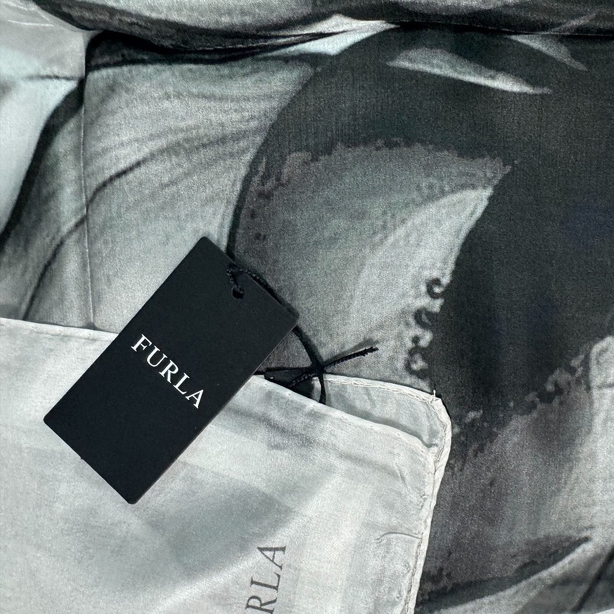 Furla Scarf Black Grey Floral Abstract Design - Square Silk Scarf