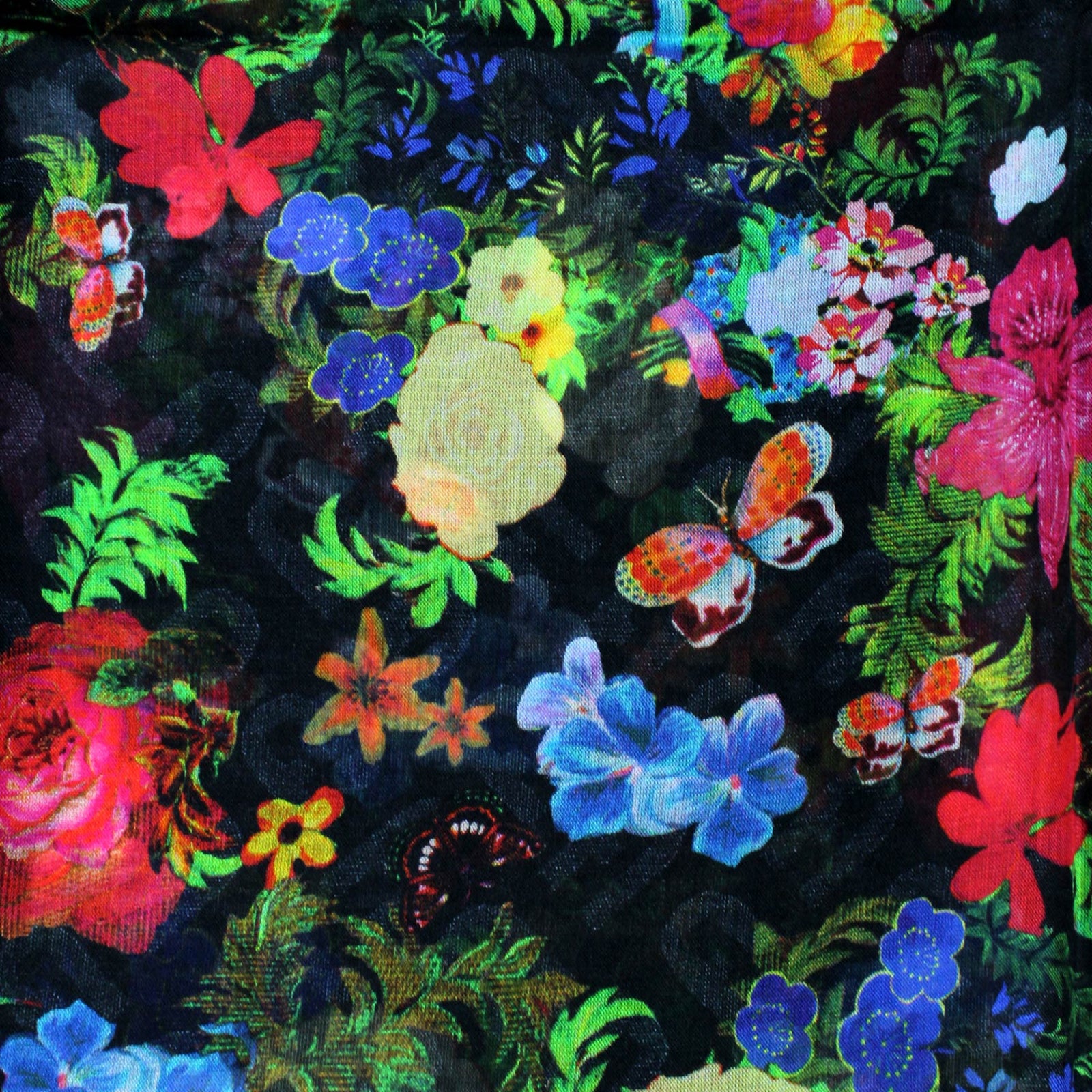 Furla Scarf Black Floral Design - Modal Silk Shawl