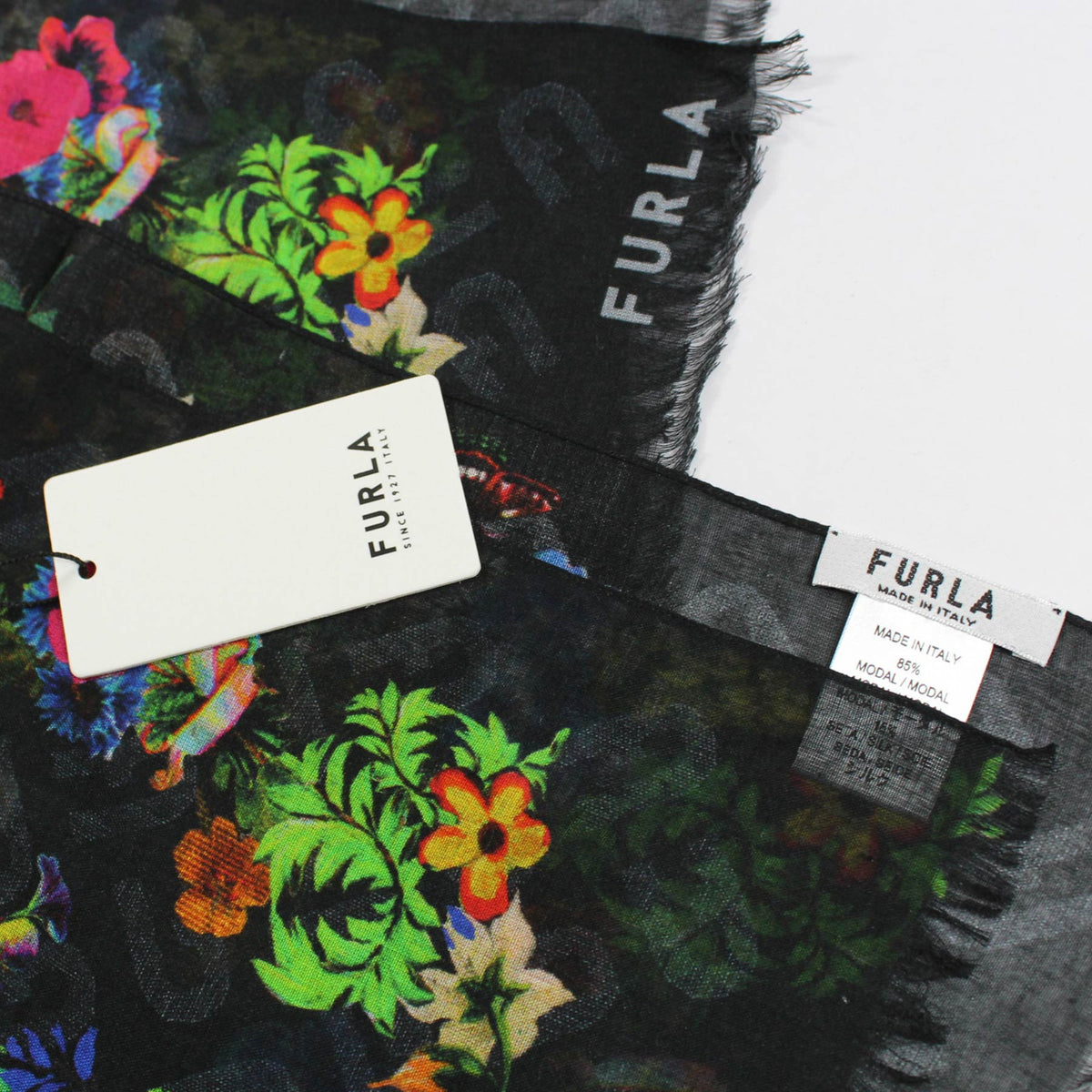 Furla Scarf Black Floral - Modal Silk 