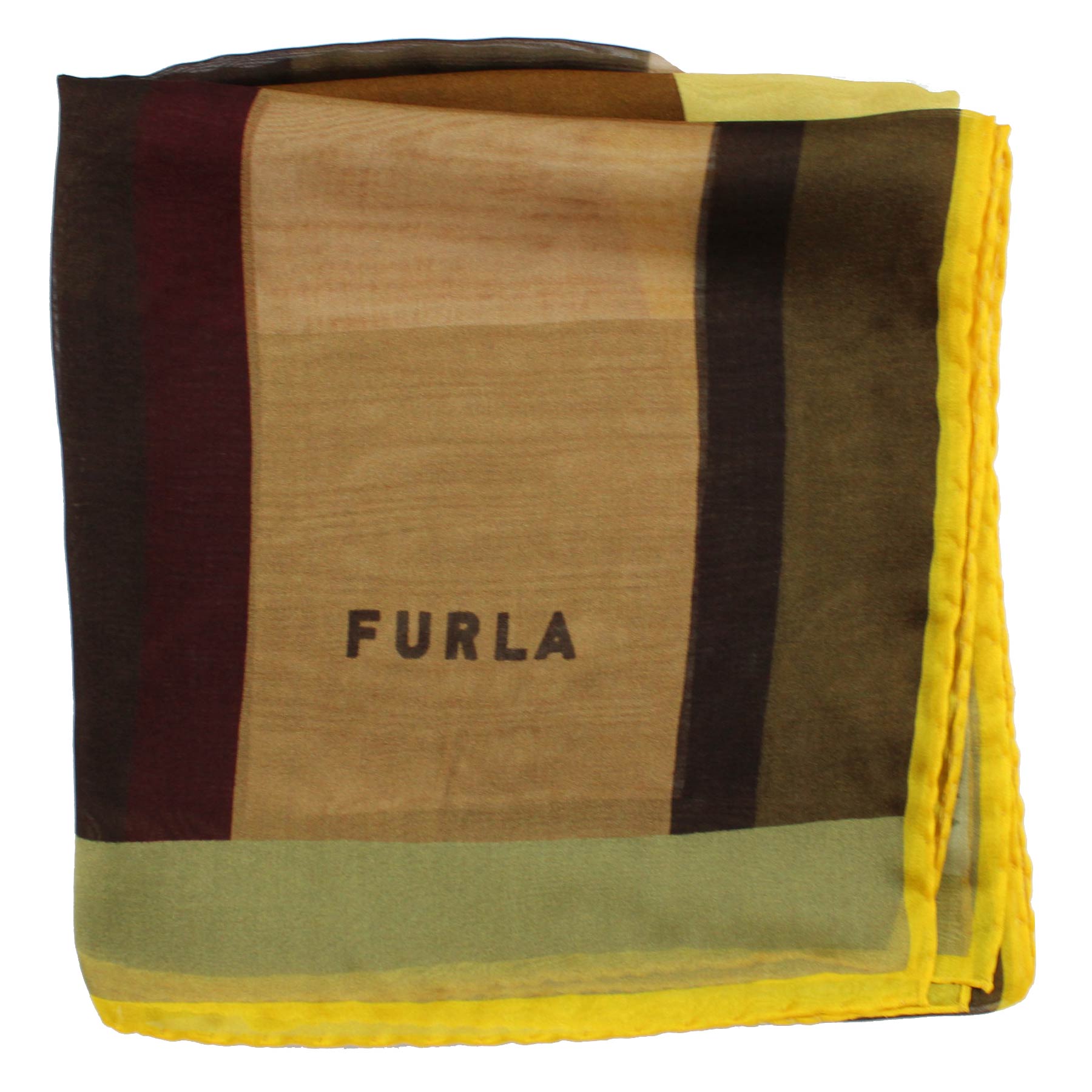 Furla Scarf Brown Green Oversized Logo Design - Extra Large 47" Square Chiffon Silk Shawl SALE