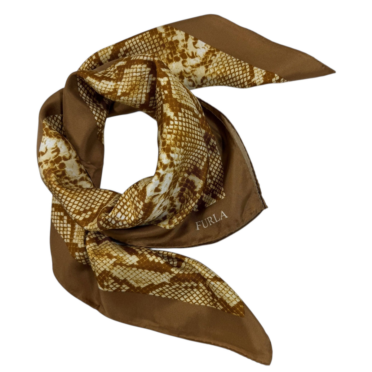 New Furla Scarf Brown Snakeskin Design - Square Silk Scarf