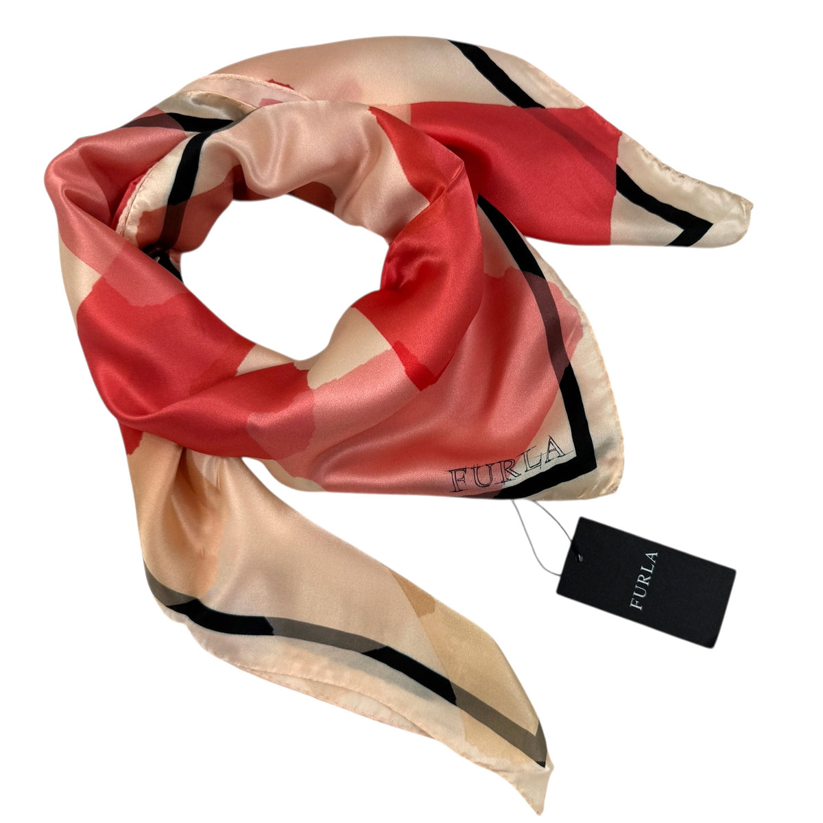 Furla Scarf Cream Pink Hearts Design - Square Silk Scarf
