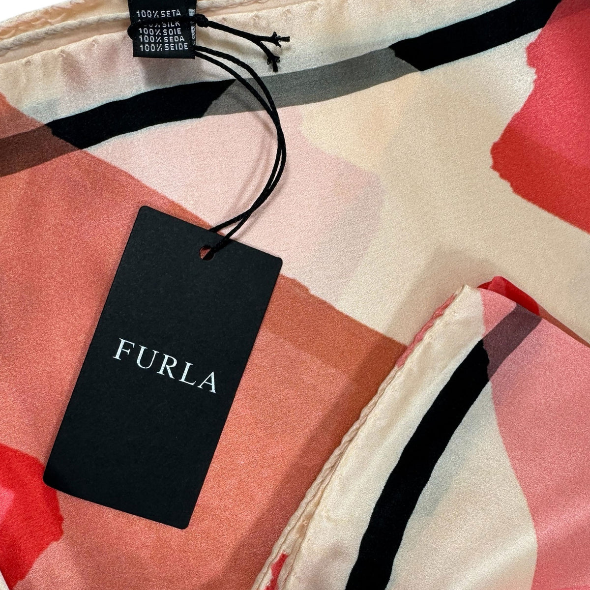 Furla Scarf Cream Pink Hearts Design - Square Silk Scarf