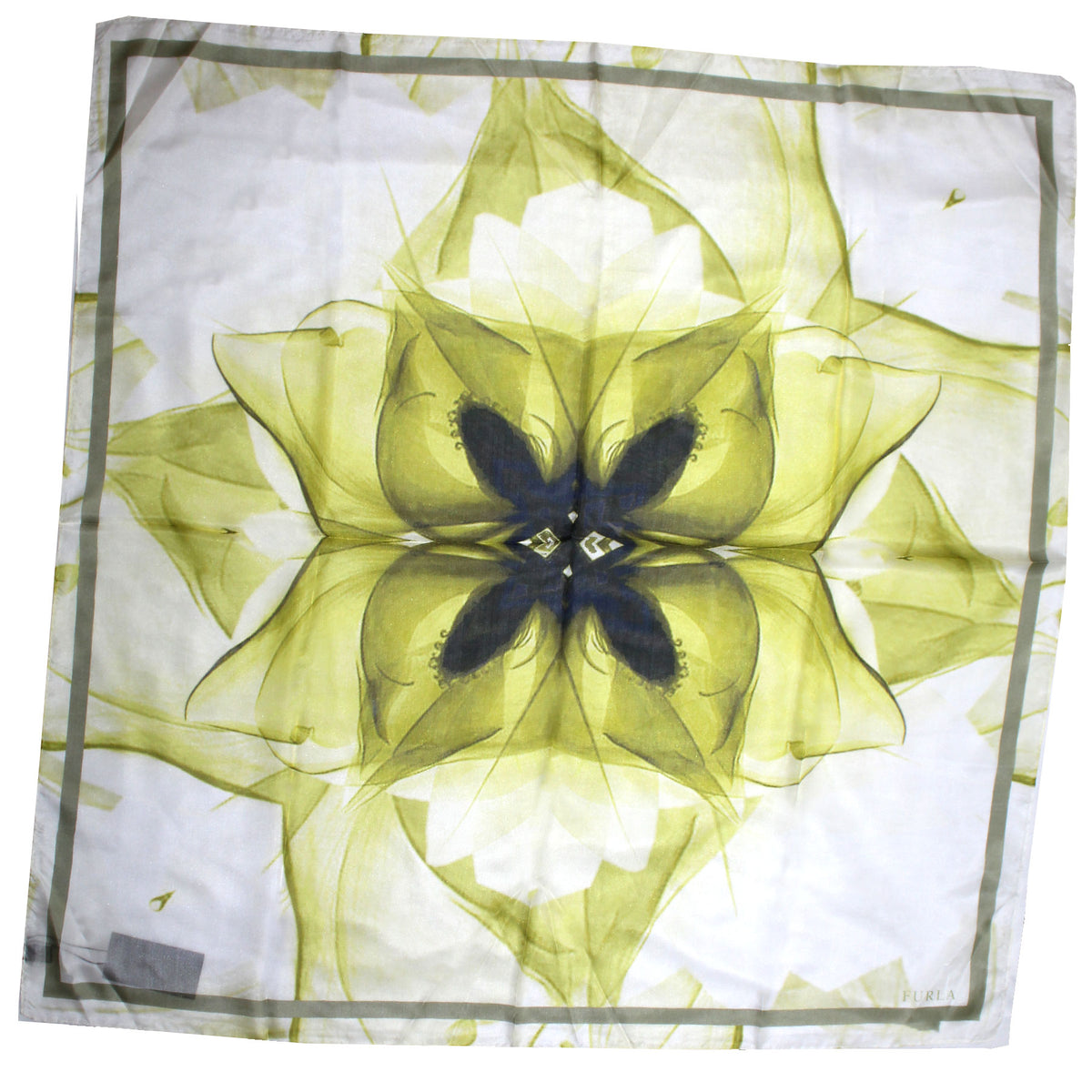 Furla Scarf Chartreuse Floral Design - Square Silk Scarf