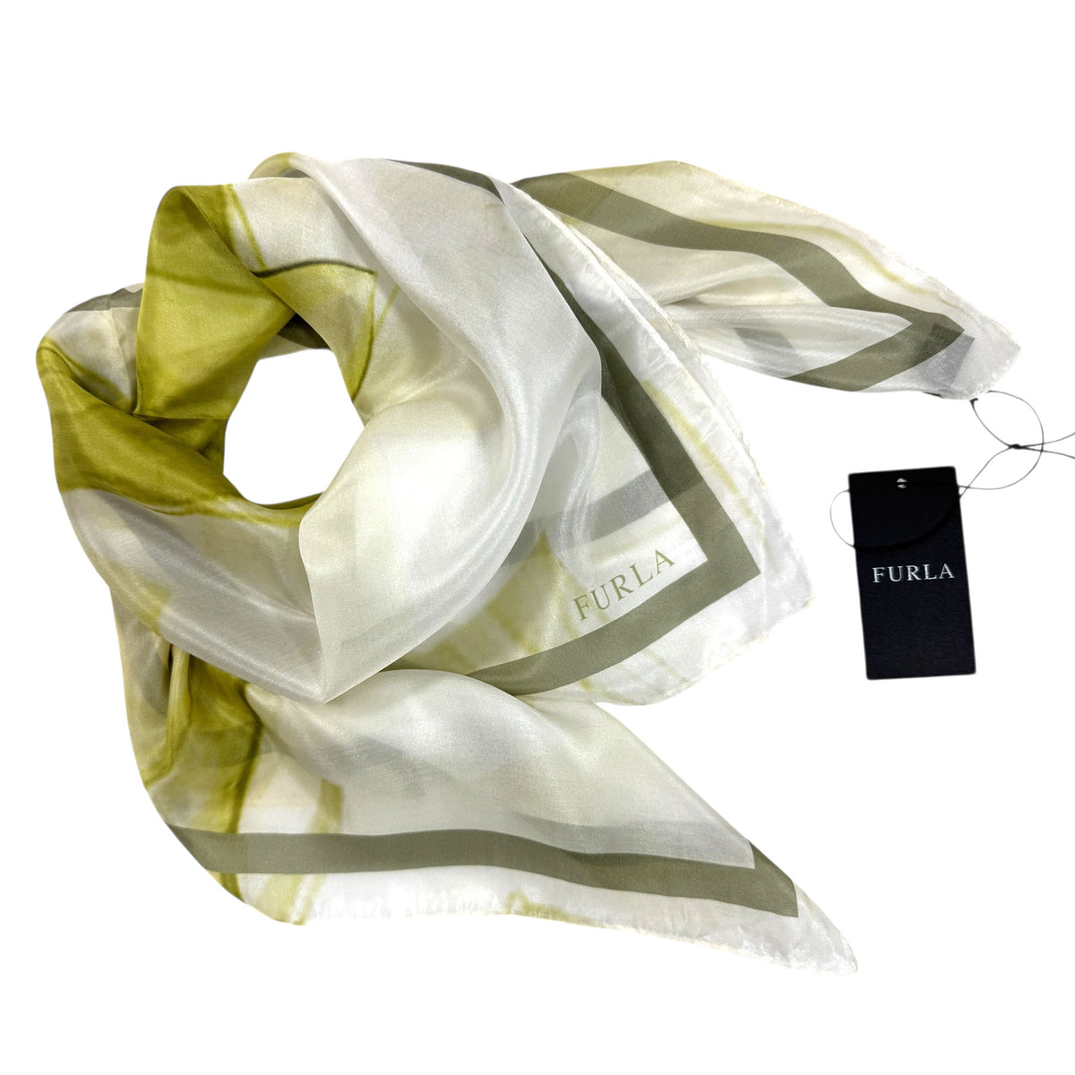 Furla Scarf Chartreuse Floral Design - Square Silk Scarf