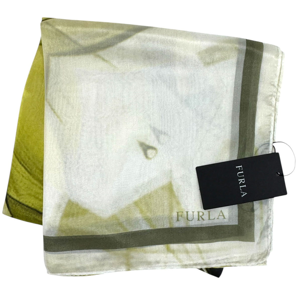 Furla Scarf Chartreuse Floral Design - Square Silk Scarf