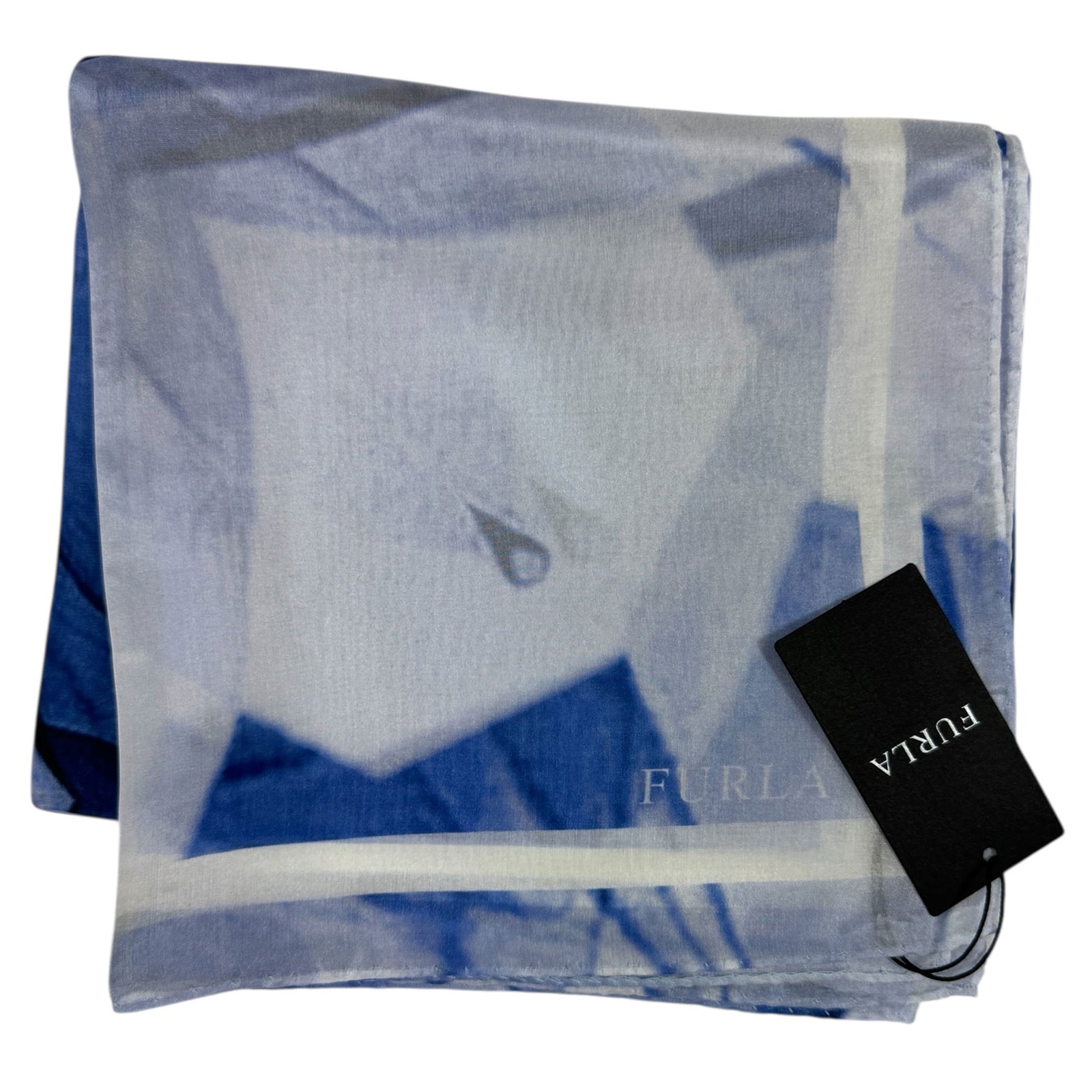 Furla Scarf Blue Floral Design - Square Silk Scarf New