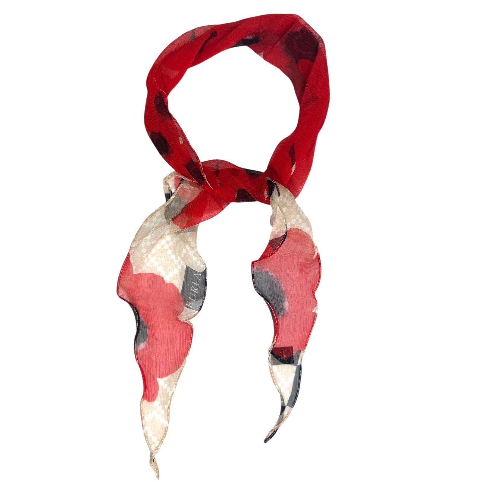 Furla Scarf Red Floral - Diamond Shape Silk Scarf