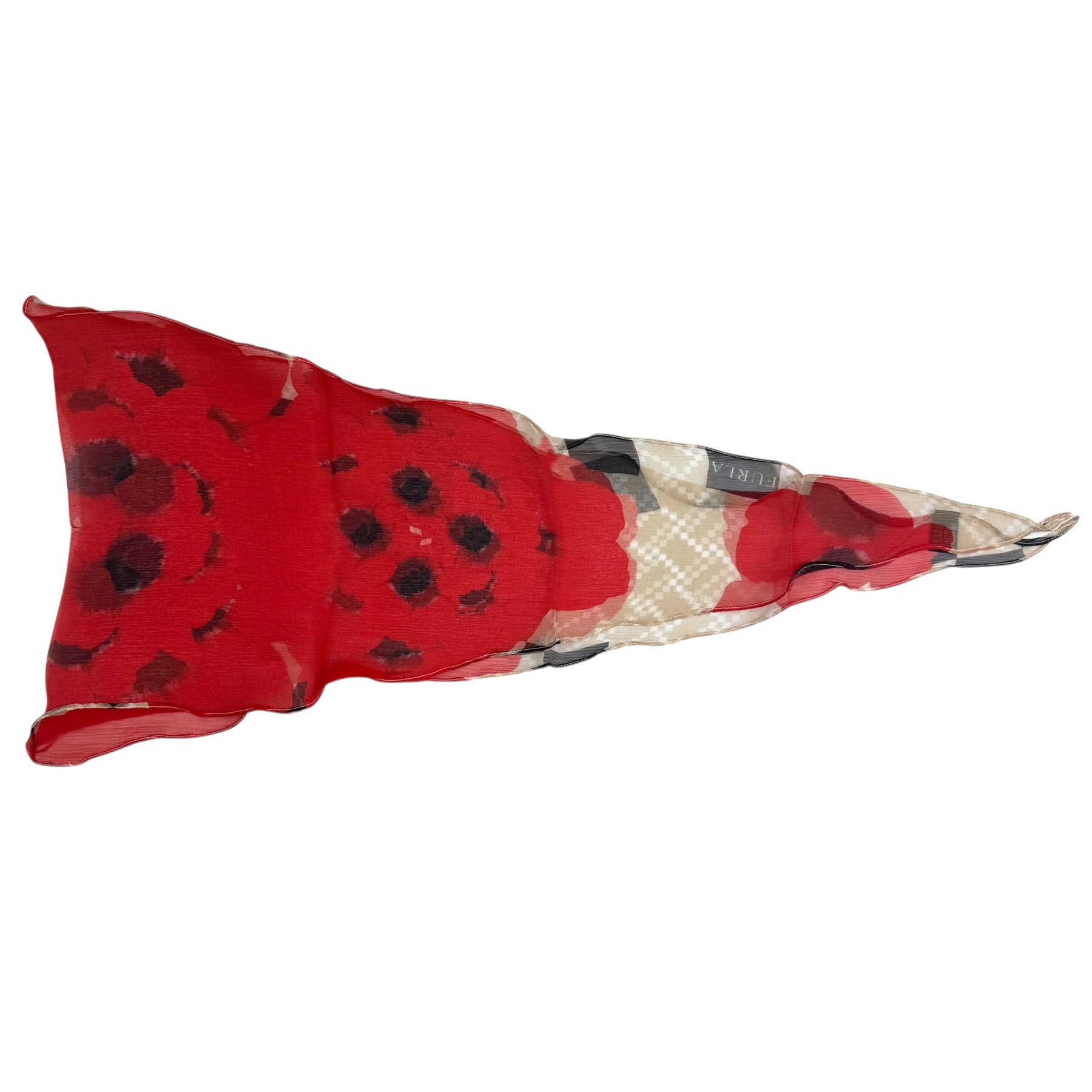Furla Scarf Red Floral - Diamond Shape Silk Scarf