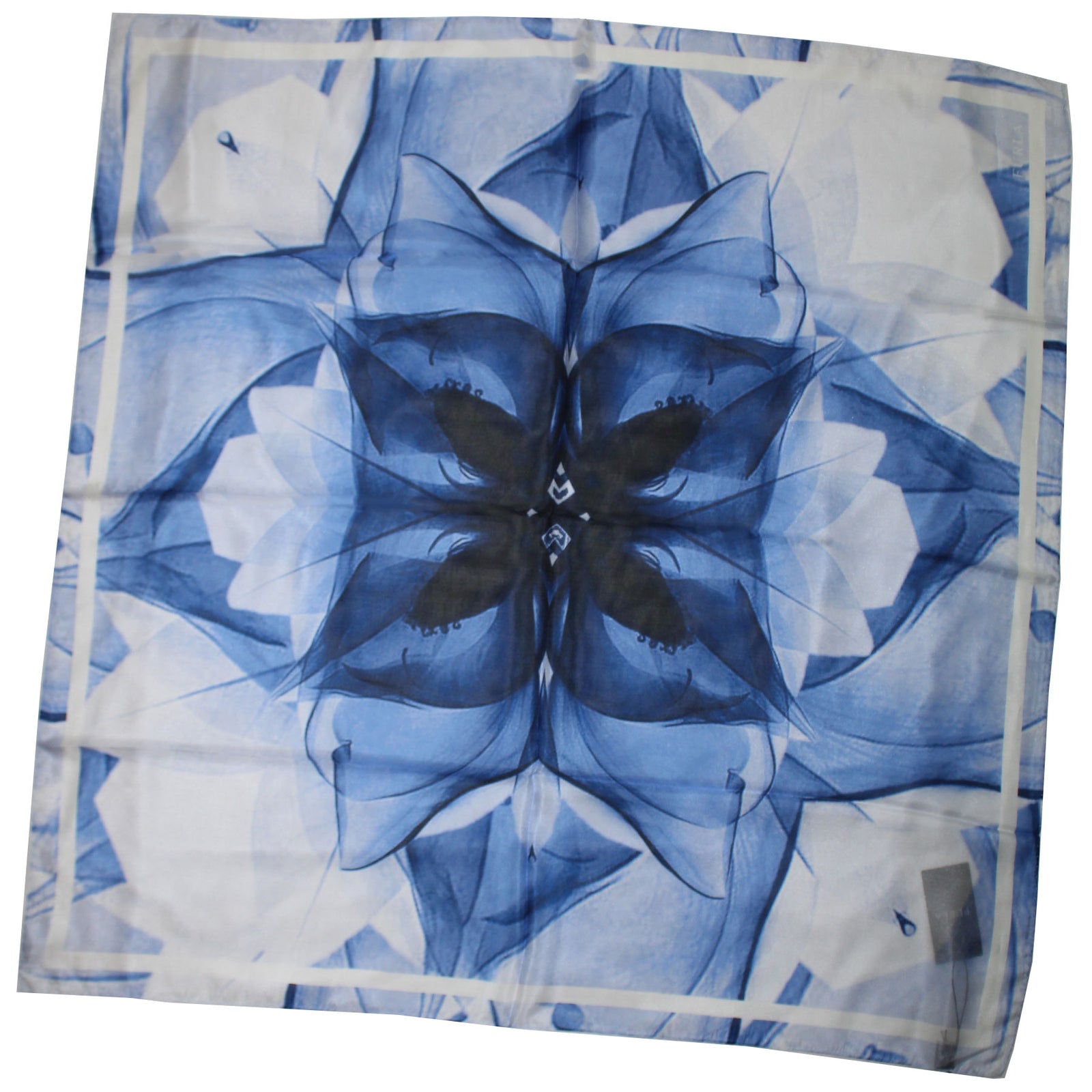 Furla Scarf Blue Floral Design - Square Silk Scarf New