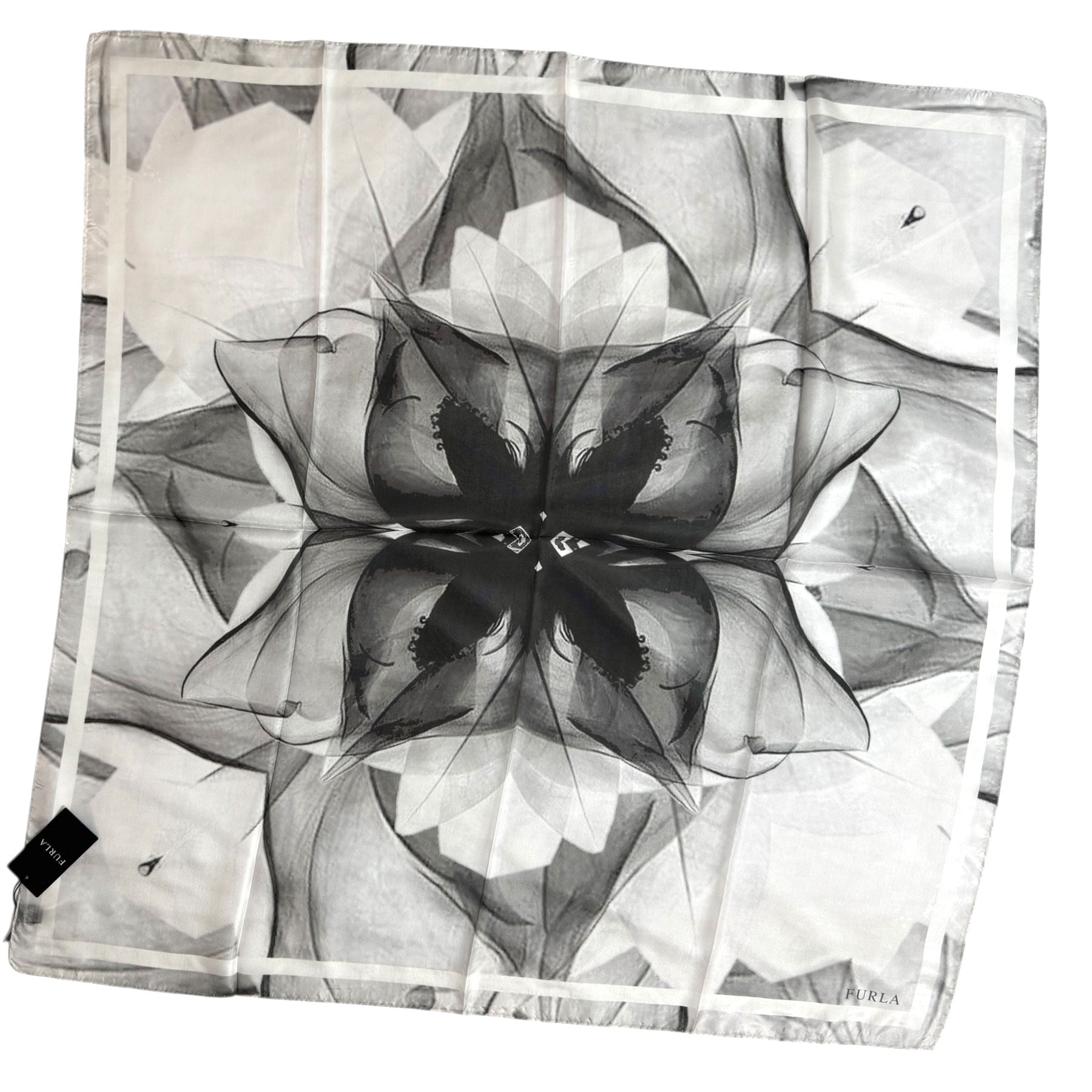 Furla Scarf Black Grey Floral Abstract Design - Square Silk Scarf
